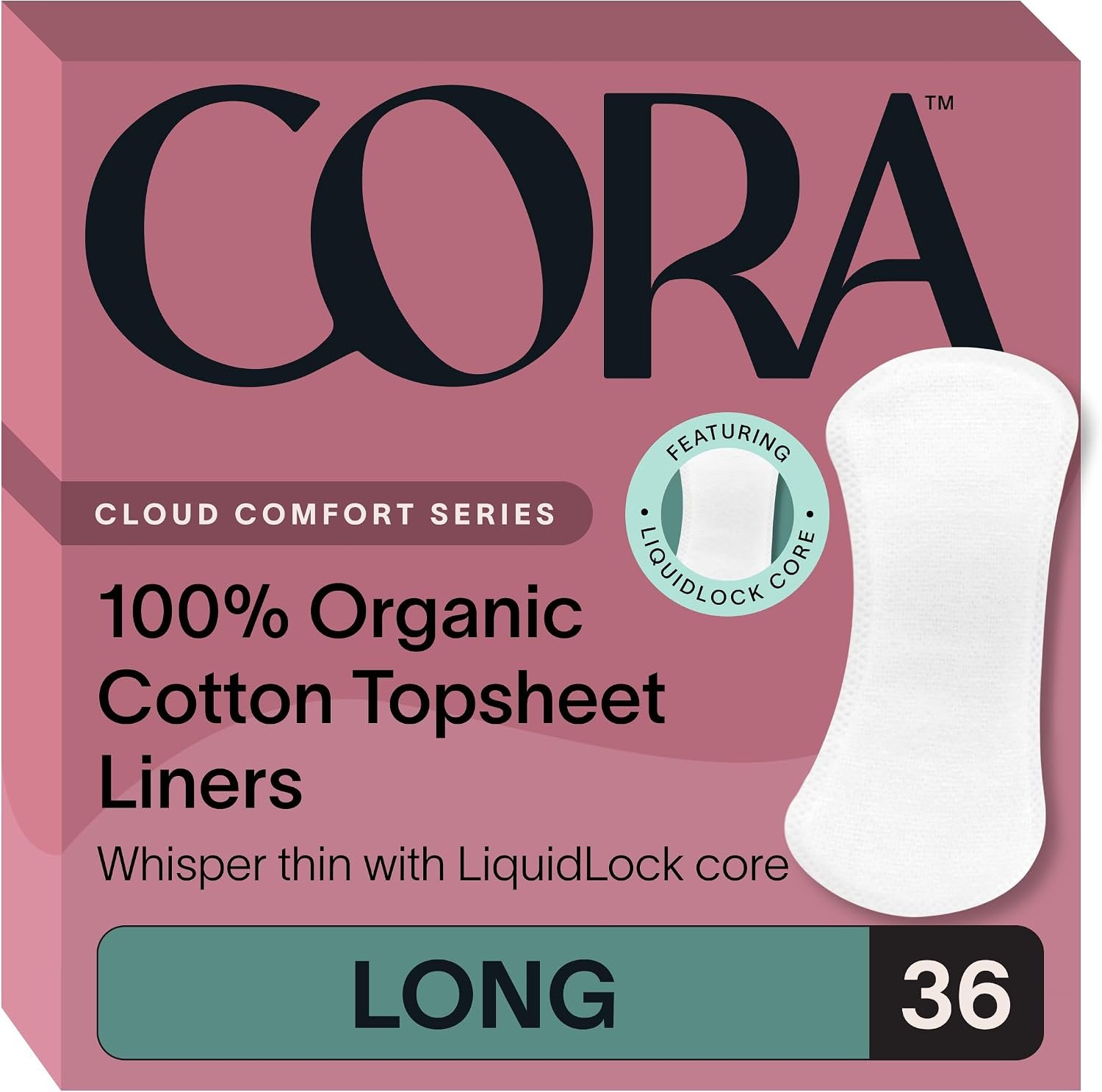 Cora 100% Organic Cotton Topsheet Period Liners (36 Long Period Liners)
