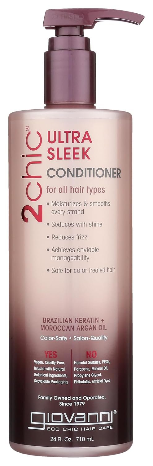 GIOVANNI 2chic Ultra-Sleek Conditioner, Anti-Frizz Formula, Coconut, 24 oz | Brazilian Phyto-Keratin & Moroccan Argan Oil, Shea Butter, Pro-Vitamin B5, Color Safe, Paraben Free