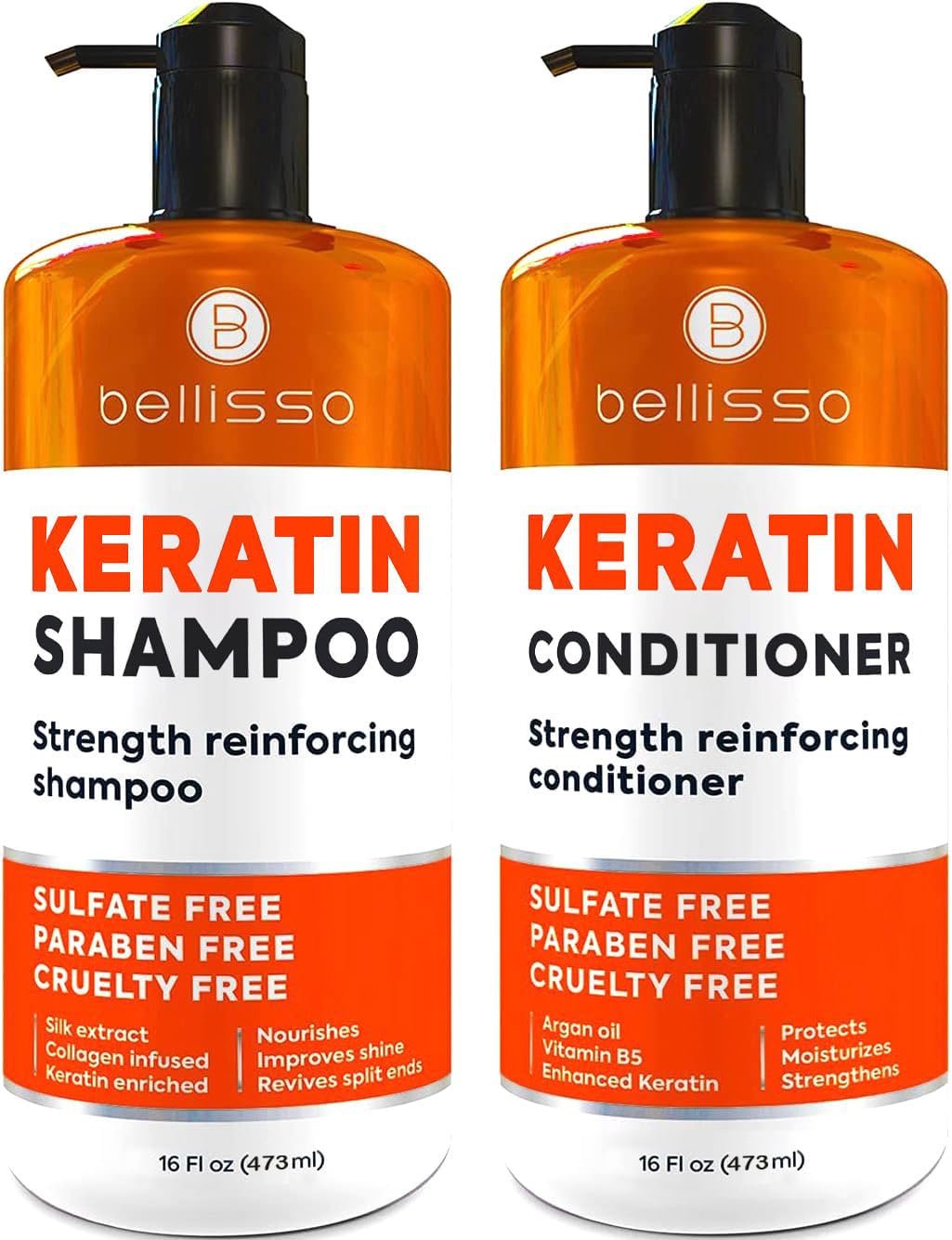 Keratin Shampoo and Conditioner Set – Sulfate Free and Paraben Free – Salon Thickening Treatment for Dry, Damaged, Curly, Frizzy, Straight or Color Treated Hair – Anti Frizz Formula for Women and Men