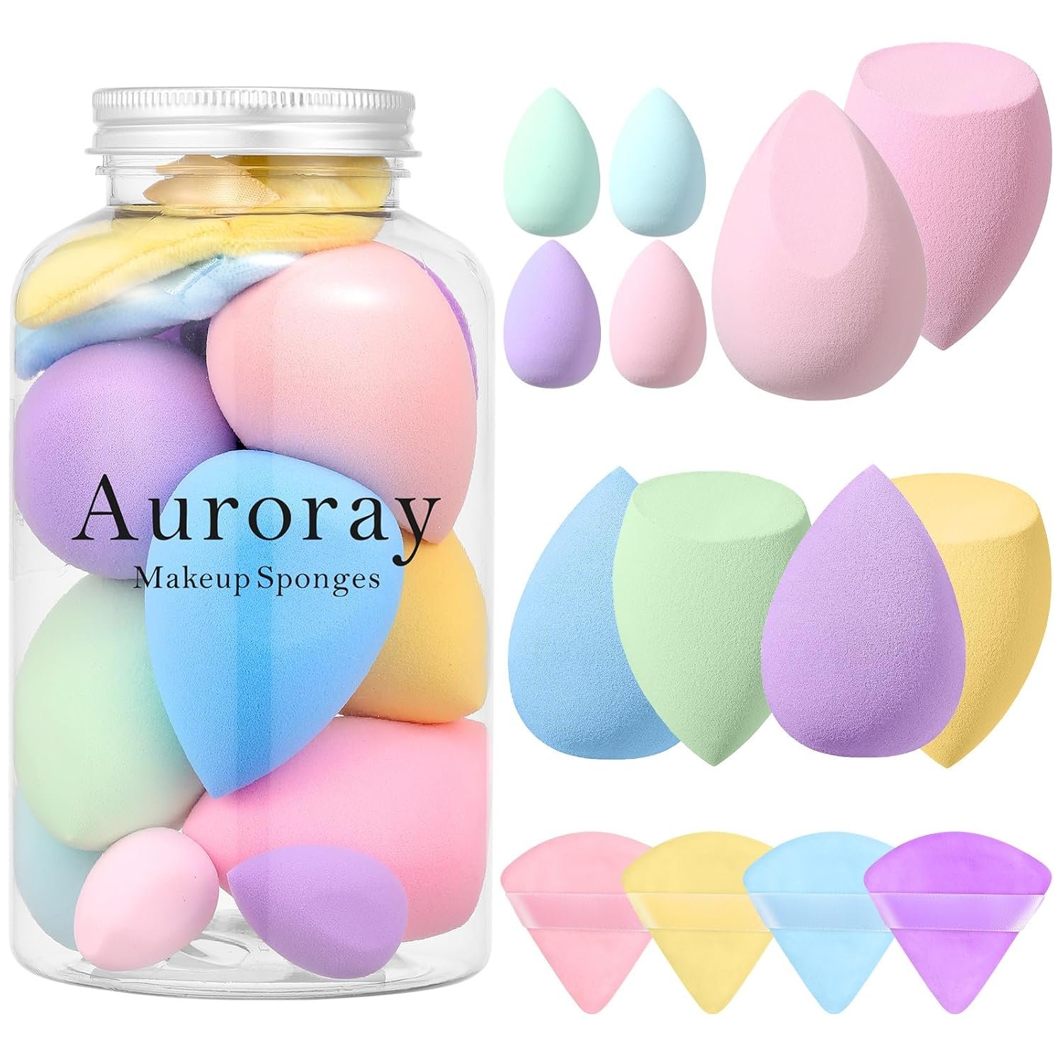 14 Pcs Makeup Sponge Set,Beauty Sponges Blender with 4 Pcs Powder Puff and 4 Pcs Mini Make up Sponges Birthday Gift,Mother’s Day Gift for Women Liquid,Foundation,Powder,Concealer,Cream(Colorful)