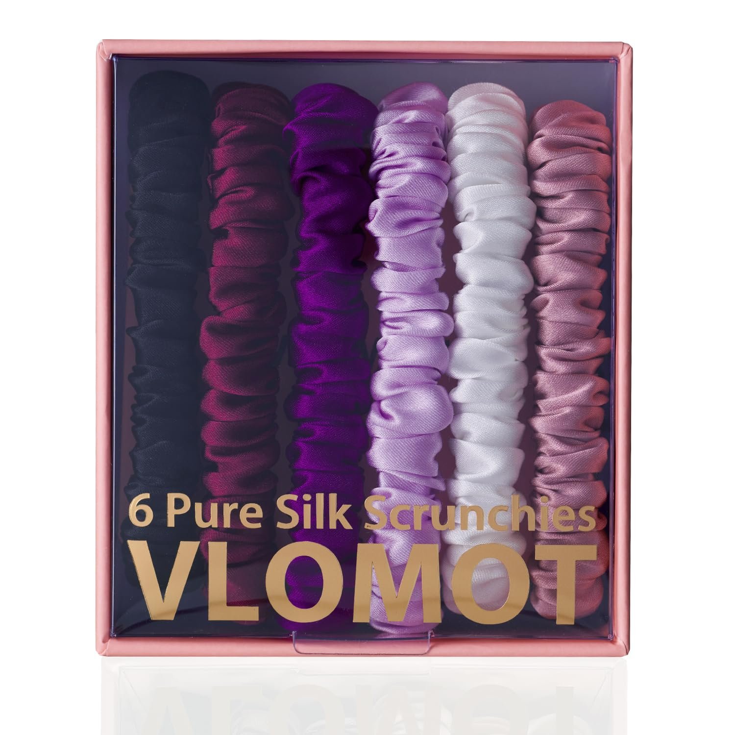 VLOMOT 6 Pcs Set 100% Pure Mulberry Silk Hair Scrunchies (Purple) | Silk Hair Ties with 6 Chic Colors Everyday Skinny Scrunchies Silk Ponytail Holders Hair Care No Damage