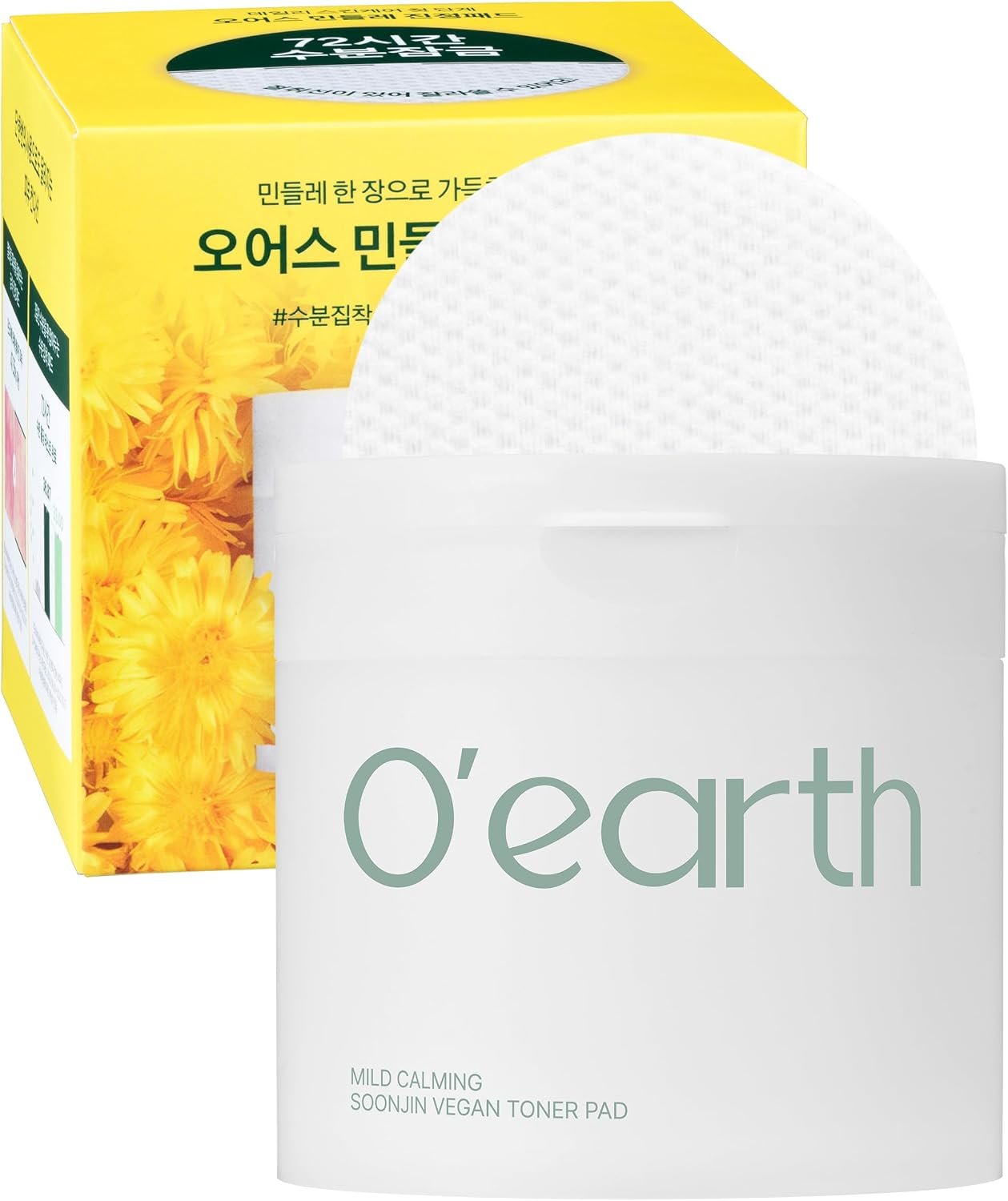 O’Earth Mild Calming Vegan Toner Pad – Dual-Textured, Exfoliating, Soothing, Moisturizing with Dandelions & Hyaluronic Acid, EWG Green Certified, 90 Pads