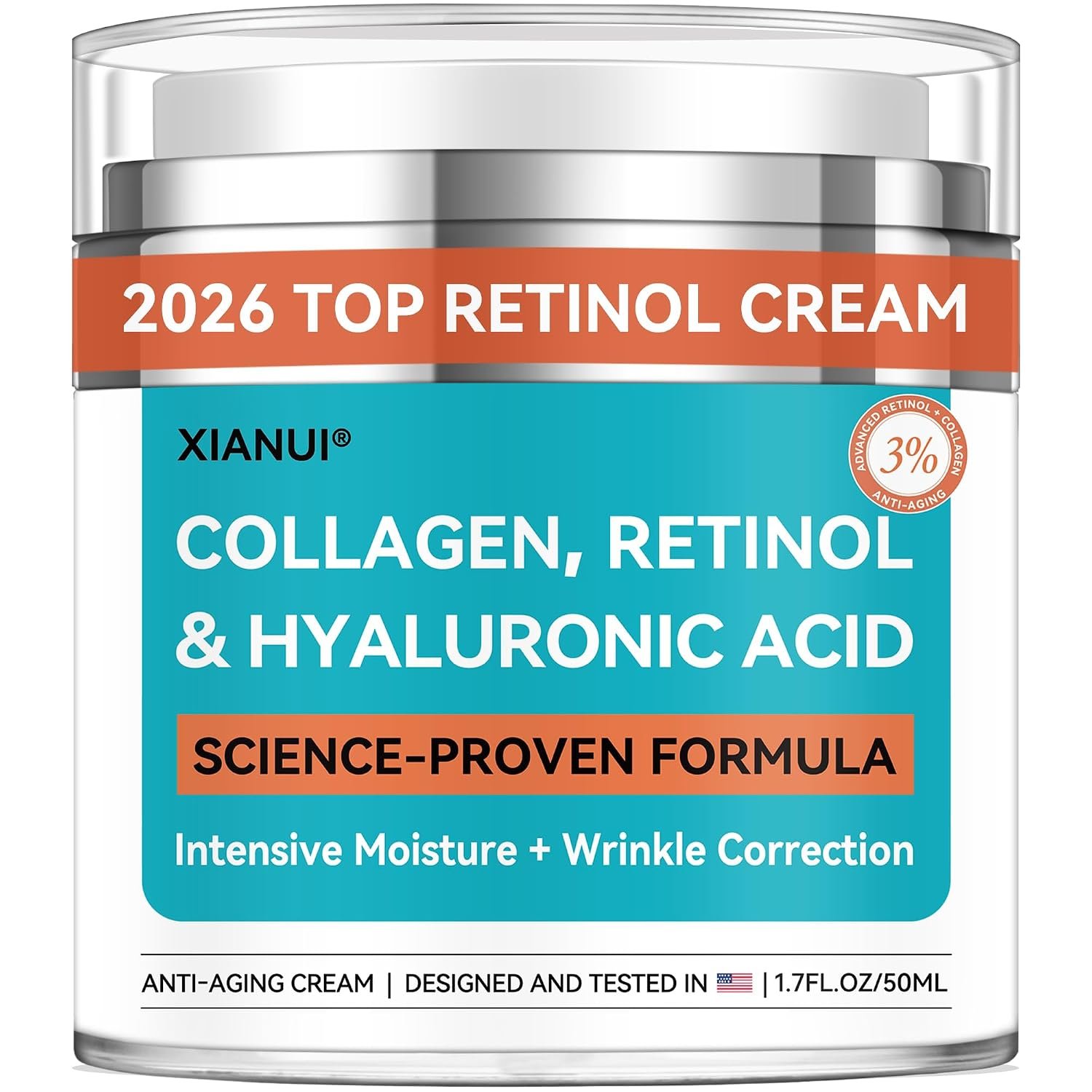 Retinol Face Cream with Collagen & Hyaluronic Acid – Anti Aging & Firming Face Moisturizer for Women & Men – Wrinkle Reduction Night & Day Cream, 1.7 Fl Oz