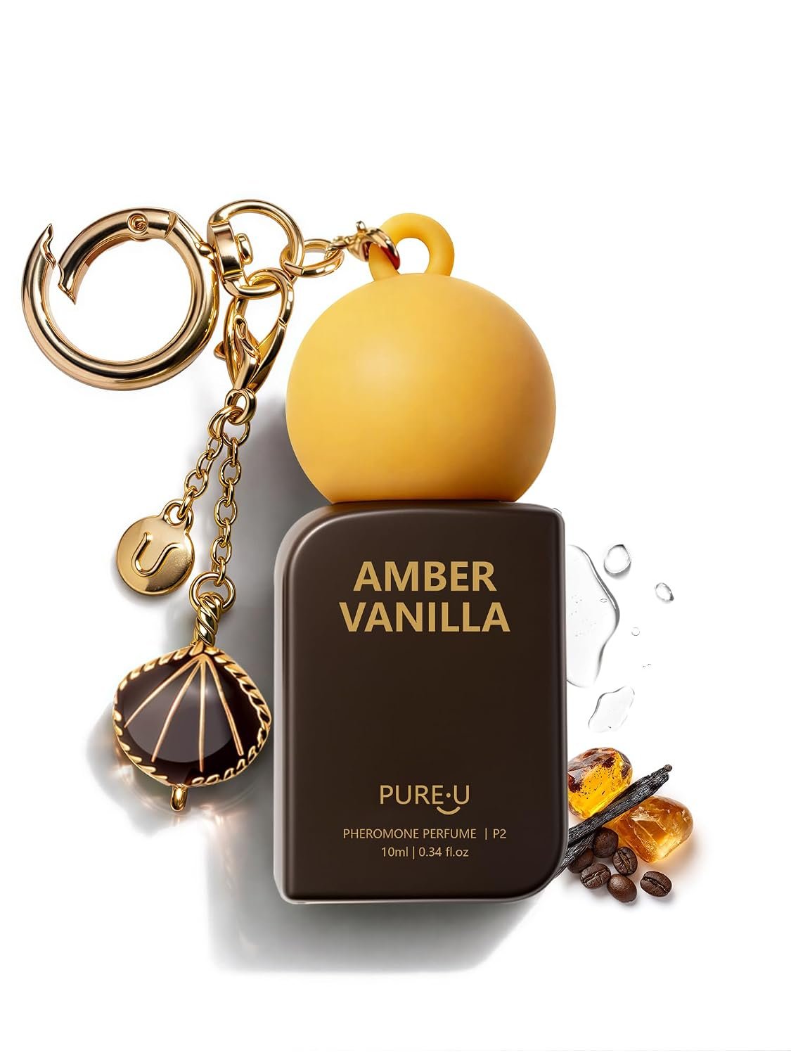 Amber Vanilla Pheromone Perfume Oil for Women, Long Lasting Extrait de Parfum Roll On with Clip-on Keychain, Alcohol Free Portable Travel Size Fragrance for Date Night & On-the-Go, 0.34 Fl OZ