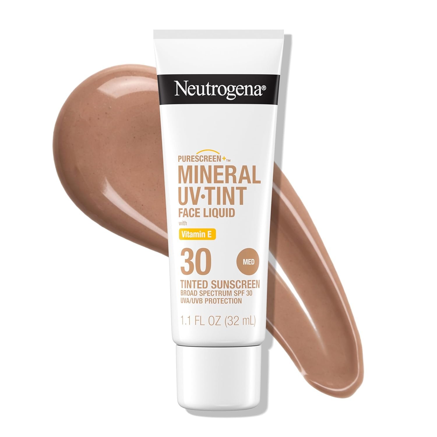 Neutrogena Purescreen+ Mineral Tinted Sunscreen SPF 30, Medium, 1.1 fl oz | Tinted Sunscreen For Face, Zinc Oxide & Vitamin E, Broad Spectrum, Water Resistant (80 min), Fragrance Free