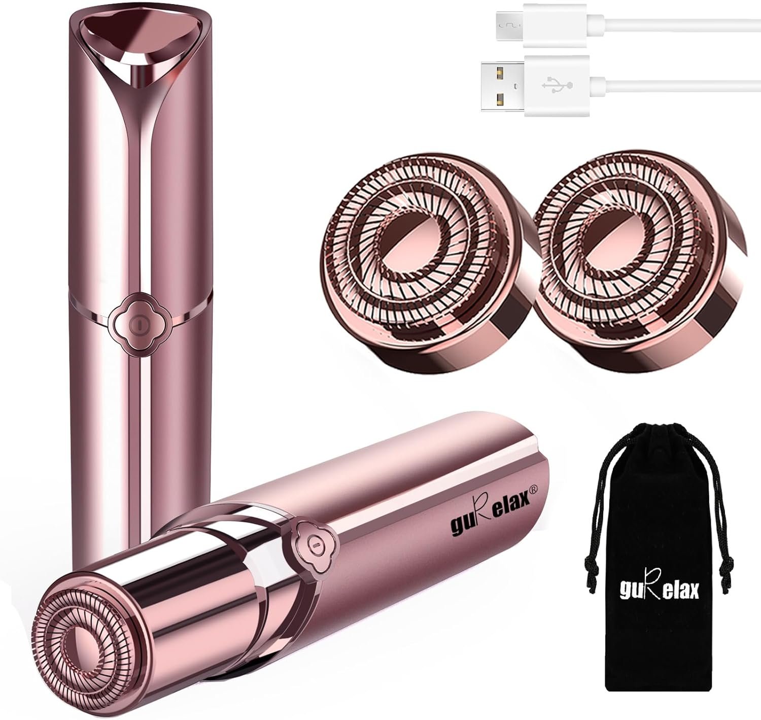 Facial Hair Removal for Women- As Seen on TV, Electric Painless Face Shaver, Rechargeable Hair Removal Device for Face, Lip, Chin with 2 x Replacement Heads