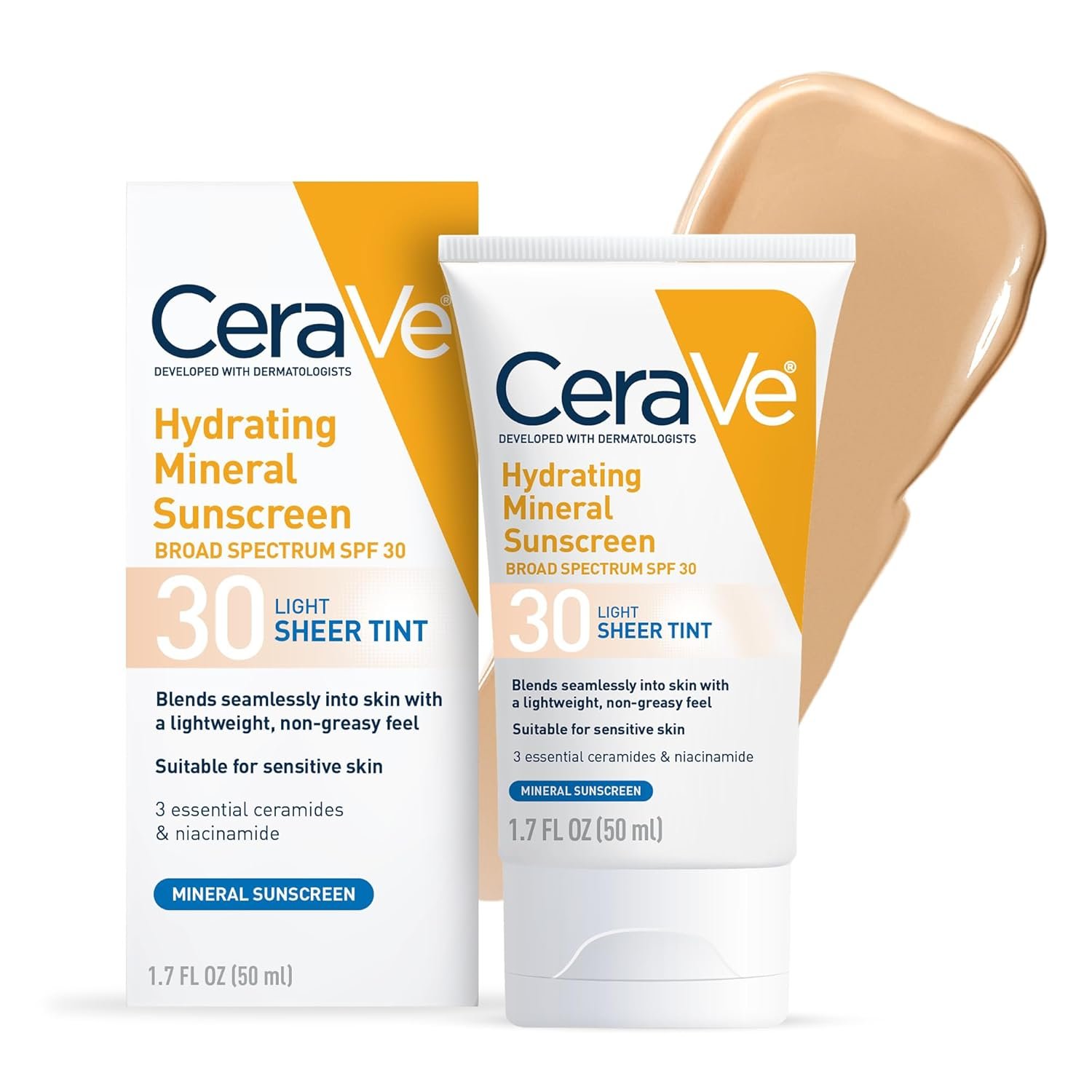 CeraVe Tinted Sunscreen for Face, Mineral SPF 30 Moisturizer, Light, 1.7oz | Skin Care, Face Sunscreen, Hyaluronic Acid, Zinc Oxide, Titanium Dioxide, Sheer Tint, Healthy Glow, Blends Seamlessly