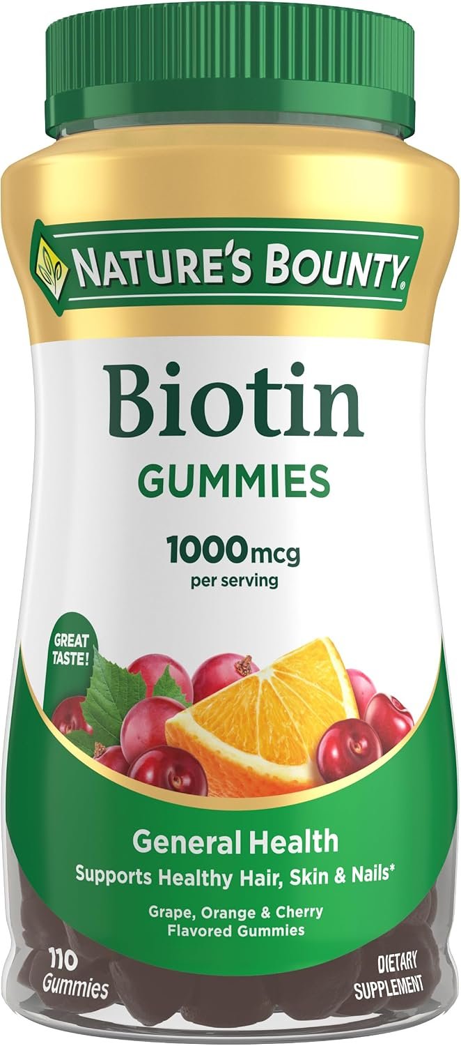Nature’s Bounty Biotin Gummy, Fruit Flavored Gummies, 1000mcg, 110 Count | Vitamin Supplement, Supports Healthy Hair, Skin, and Nails