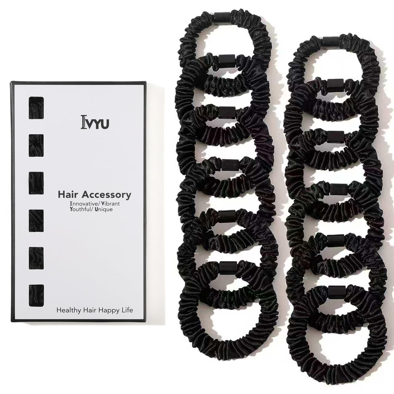 Satin, Silk Hair Ties Black Small Mini Scrunchy for Women Thick Hair Accessories Cute Soft No Slip Hair Elastics Ponytail Holder for Curly Hair No Damage Hairties Gift for Girls