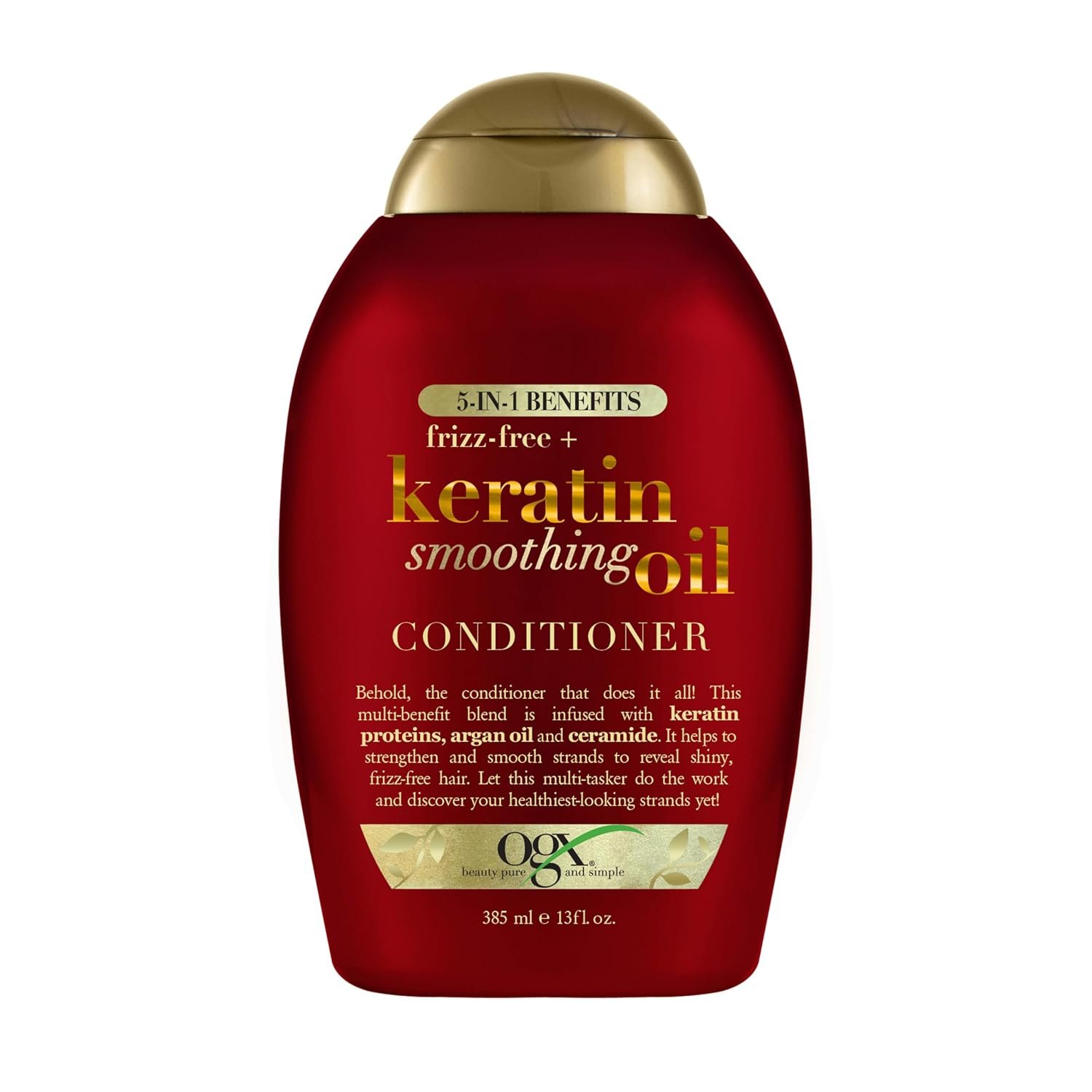 OGX Frizz-Free + Keratin Smoothing Oil Conditioner, 13 fl oz | 5 in 1, Frizzy Hair, Shiny Hair