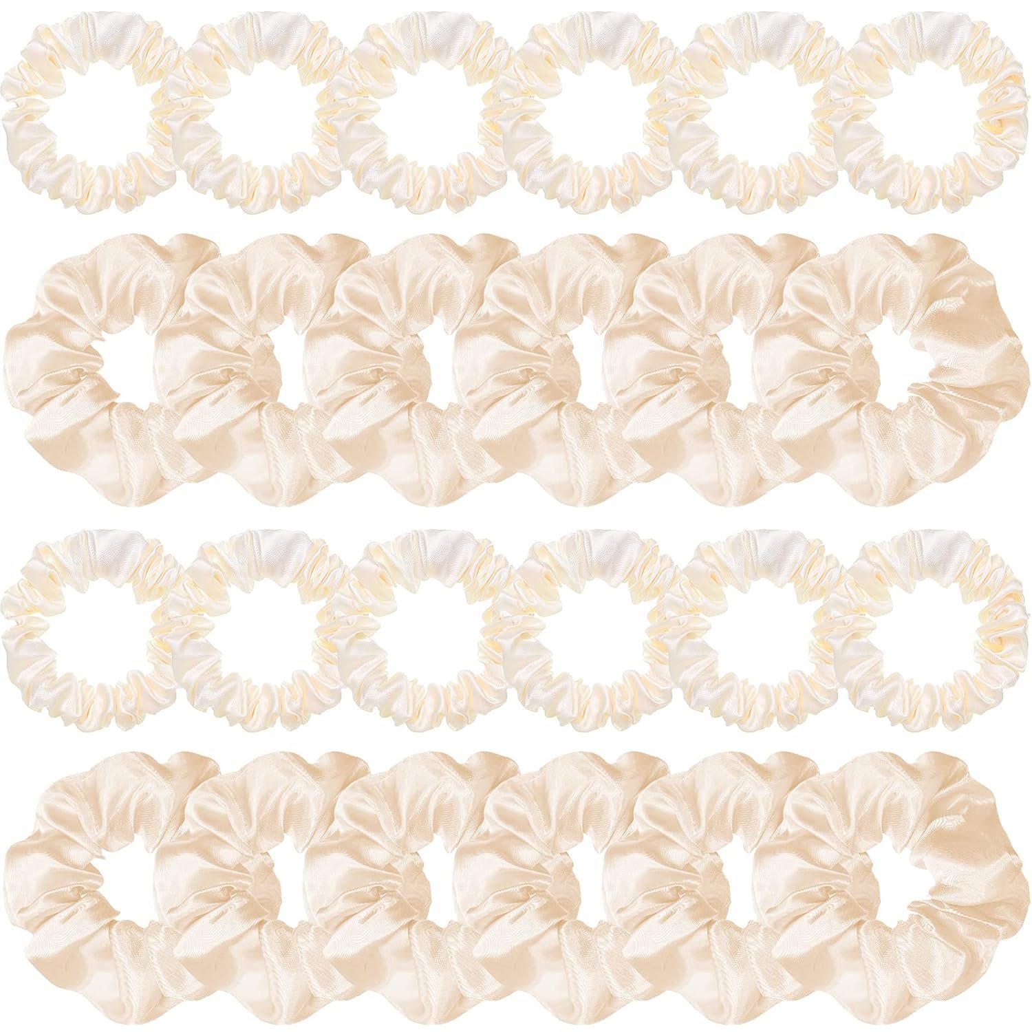 WILLBOND 24 Pieces Satin Hair Scrunchies Silky Elastic Ties Skinny Solid Hair Bands Ropes Ponytail Holder for Women Headdress Accessories Decorations, 2 Sizes(Cream White)