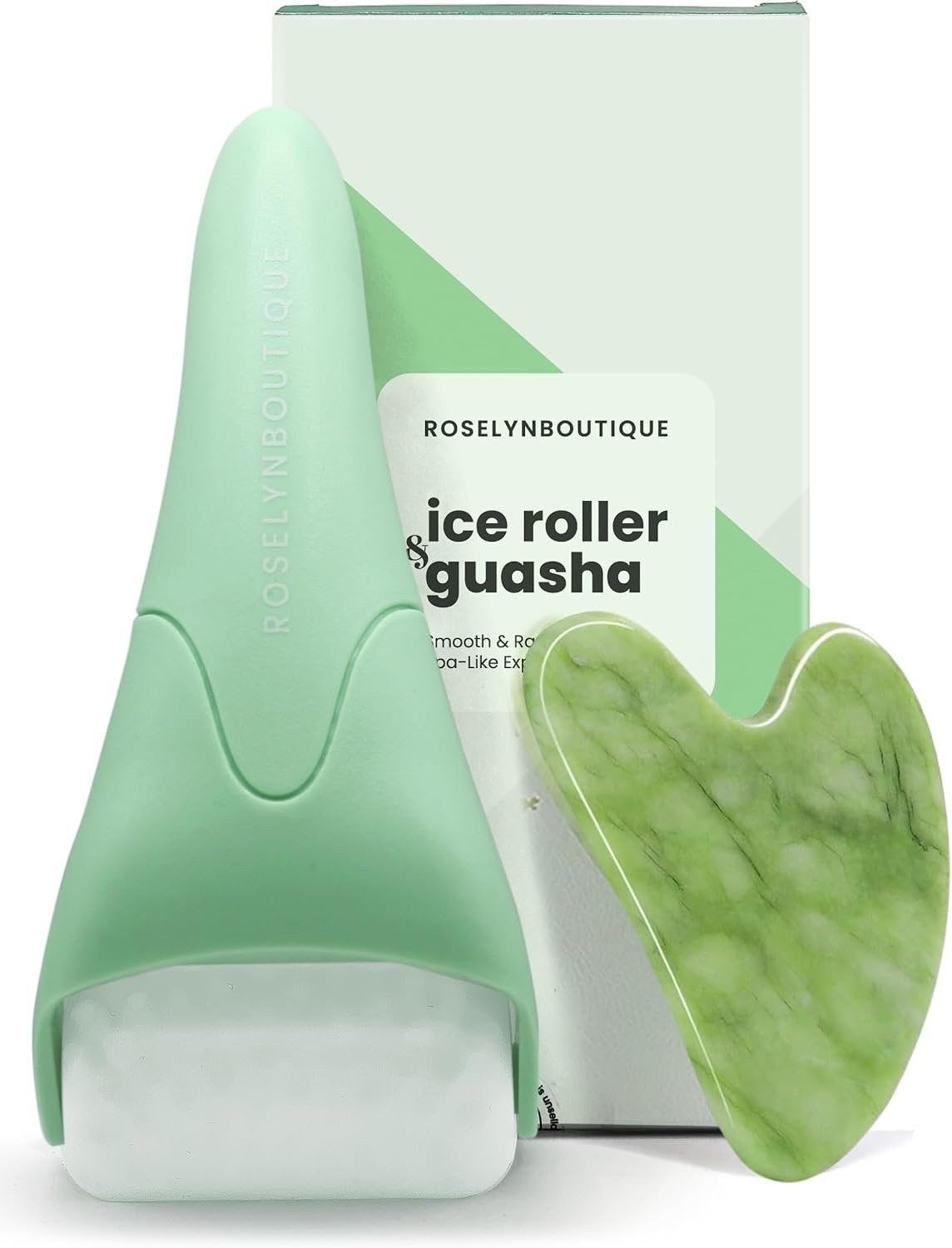 ROSELYNBOUTIQUE Gua Sha Facial Tools & Ice Roller for Face (Green) | Wrinkles Fine Lines Puffiness Massager Facial Self Care Gifts for Men Women