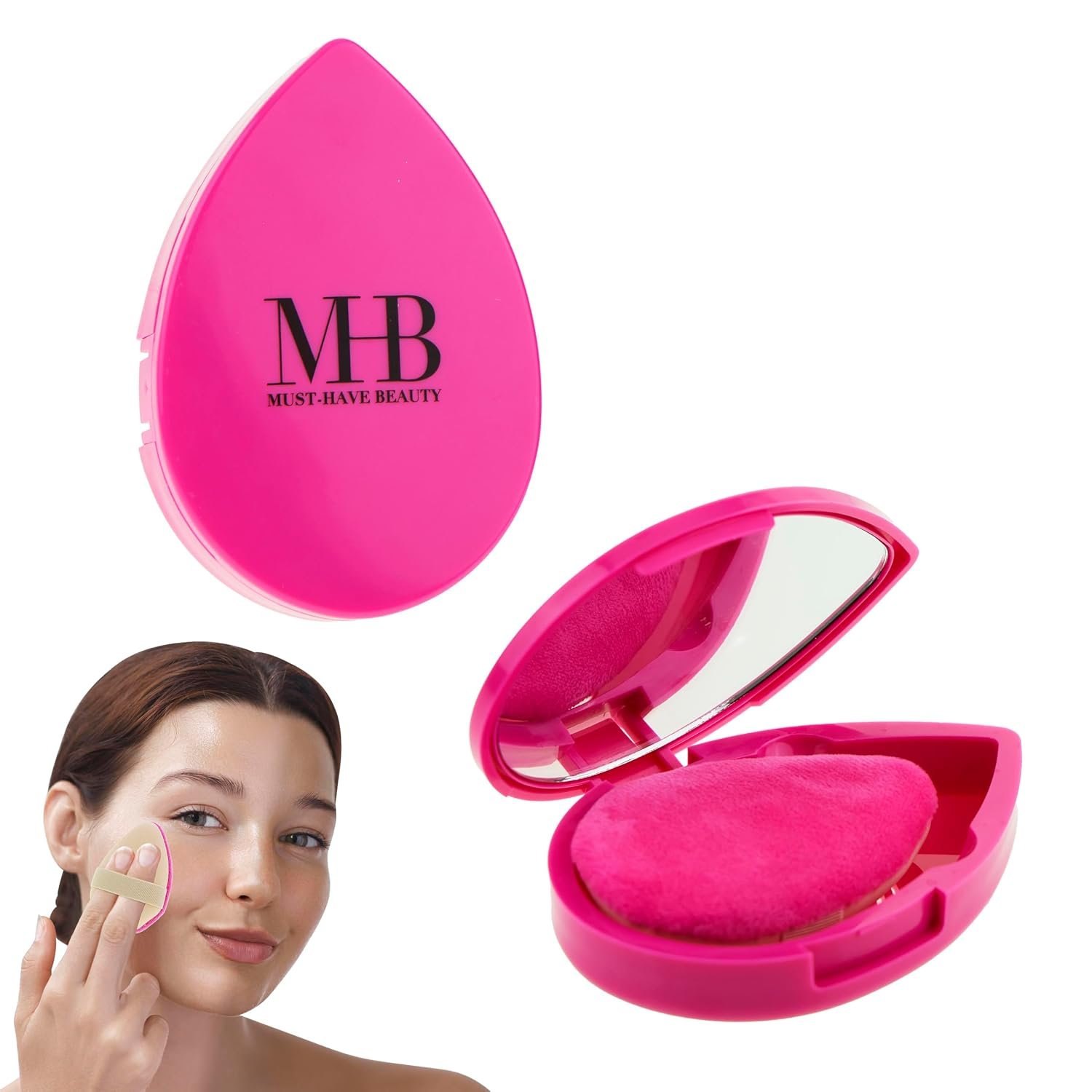 2pc Pink Dual-Sided Beauty Puff & Sponge – Carrying Case & Matching Mirror | Professional Makeup Blender for Flawless Application. Beauty Puff with Holder for Women – Soft