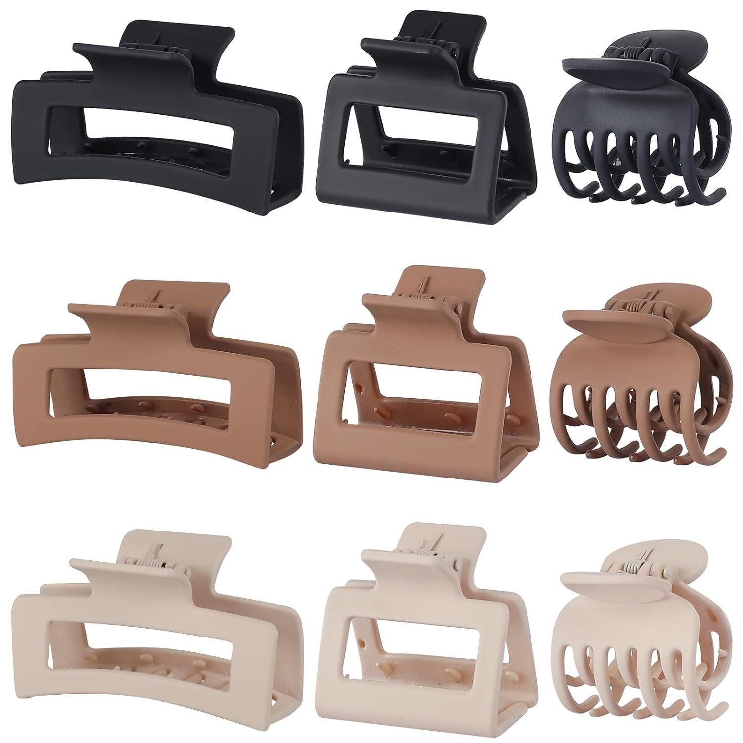 CHANDAT Medium Claw Hair Clips Set for Women – 3 Styles, 9 pcs Rectangle Clips for Thick Hair, Square Clips for Thin Hair – Brown | Rectangle Hair Clips for Thick Hair, Square Claw Clips for Thin Hair, Non-Slip Strong Hold, Matte Hair Accessories