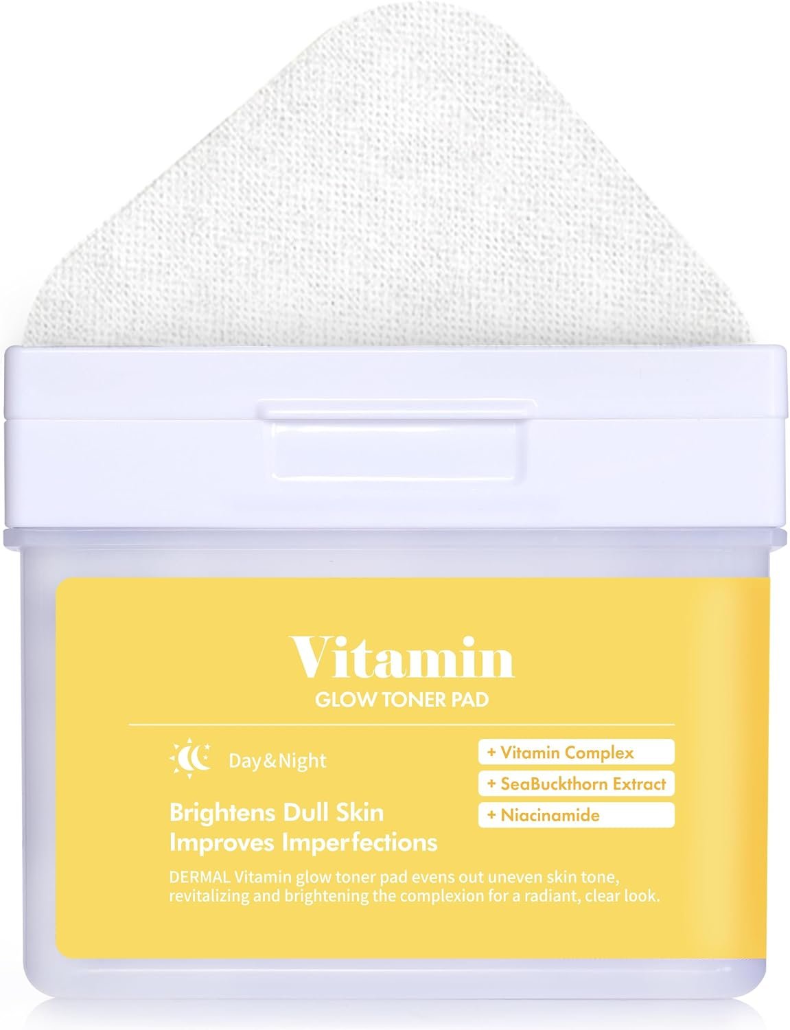 DERMAL Vitamin C Toner Pads 120ct, 11 Vitamins, Niacinamide Sea Buckthorn | 120 pads with an 11-vitamin complex, four vitamin C derivatives, niacinamide & sea buckthorn for brighter, even-looking skin