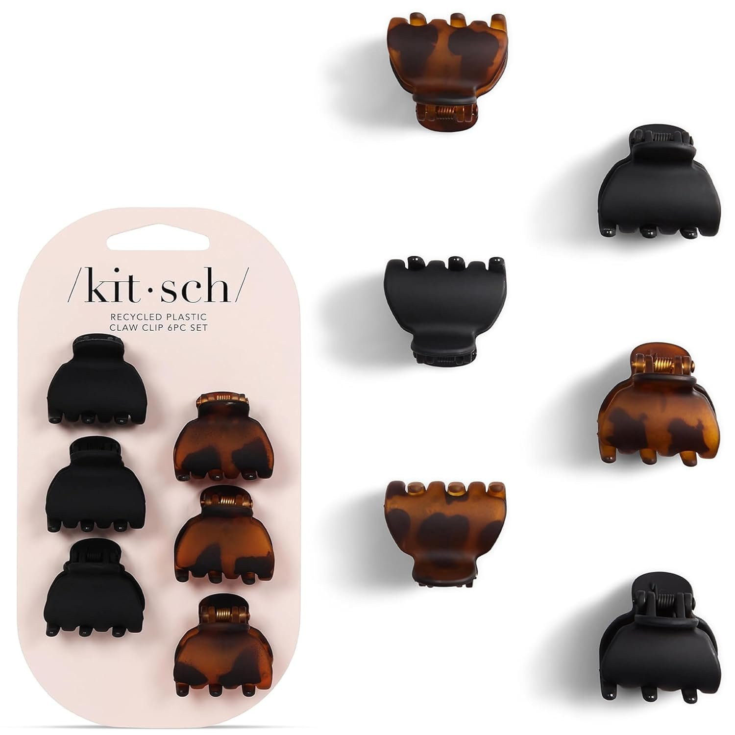 Kitsch Mini Claw Clips for Women – Tortoise & Black, 6pcs | Stylish Small Hair Clips for Kids – Stays In Place Without Pulling or Snagging – Durable & Sturdy Plastic