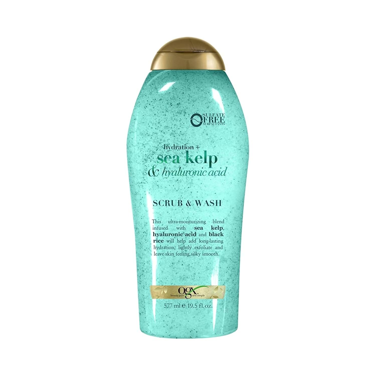 OGX Hydration + Sea Kelp & Hyaluronic Acid Sulfate-Free Lightly Moisturizing Body Scrub with Black Rice, Gentle Exfoliating Daily Body Wash to Soften & Smooth Skin, 19.5 Fl Oz | Lightly Exfoliating Cleanser with Black Rice, Softens & Smooths Skin