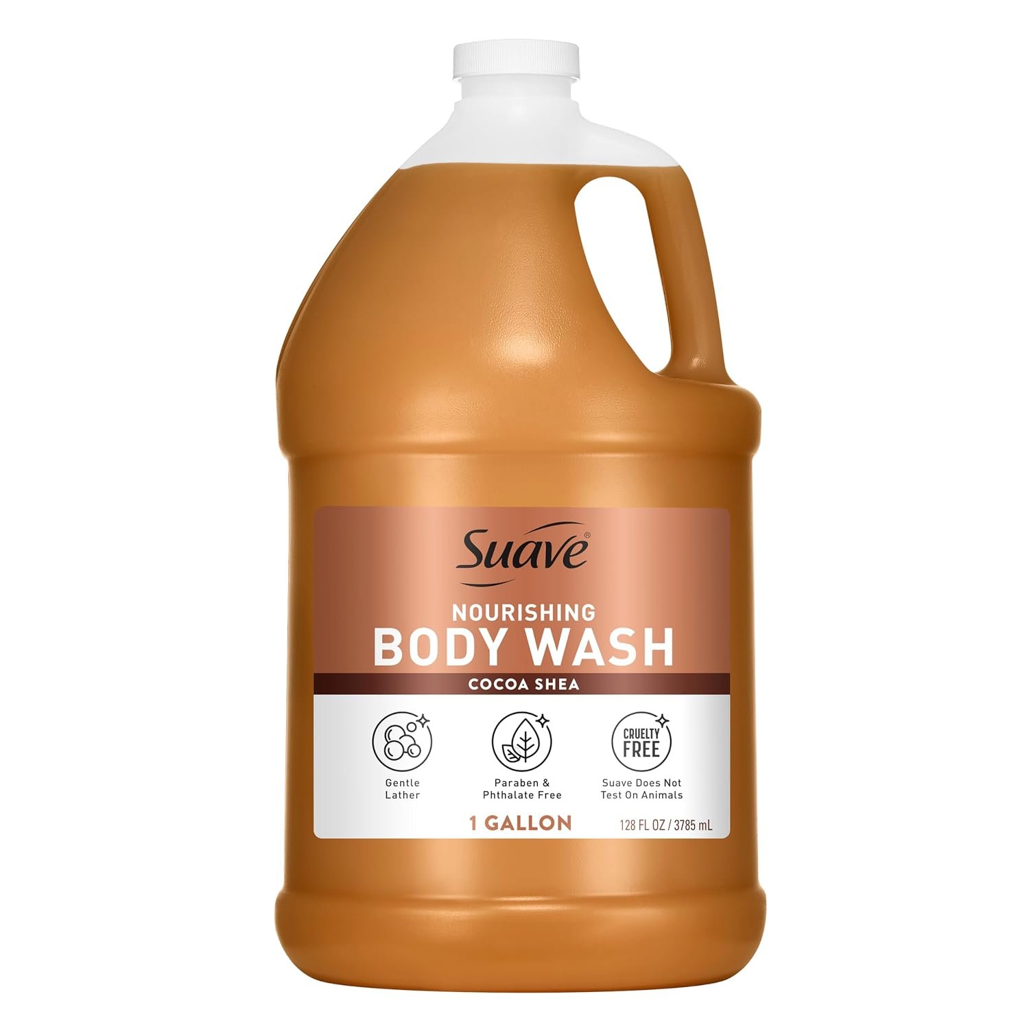 Suave Nourishing Bulk Body Wash, Cocoa Butter & Shea, 1 Gallon | Hydrating paraben-free formula with glycerin & vitamin E, leaves skin feeling soft with cocoa butter, coconut & vanilla scent