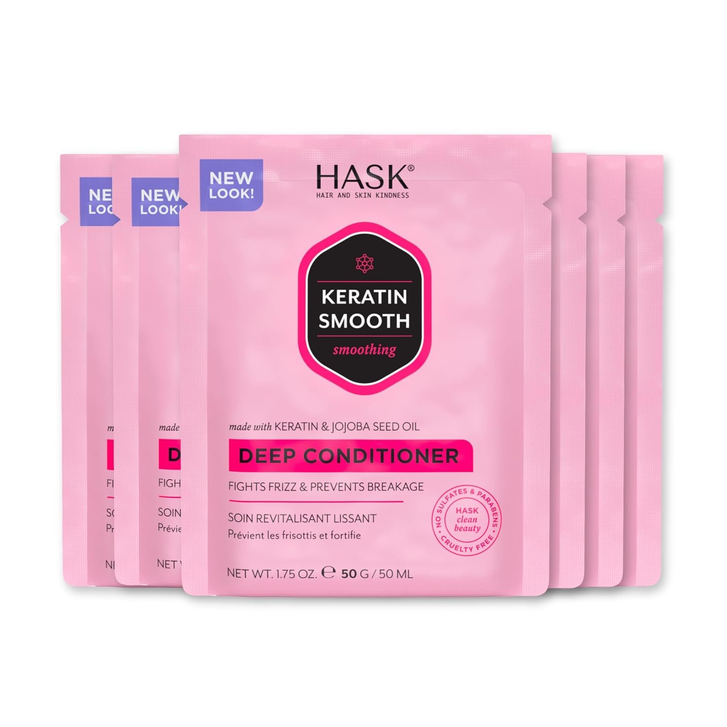 HASK KERATIN Smoothing Deep Conditioner Treatments for all hair types, color safe, gluten free, sulfate free, paraben free – Pack of 6
