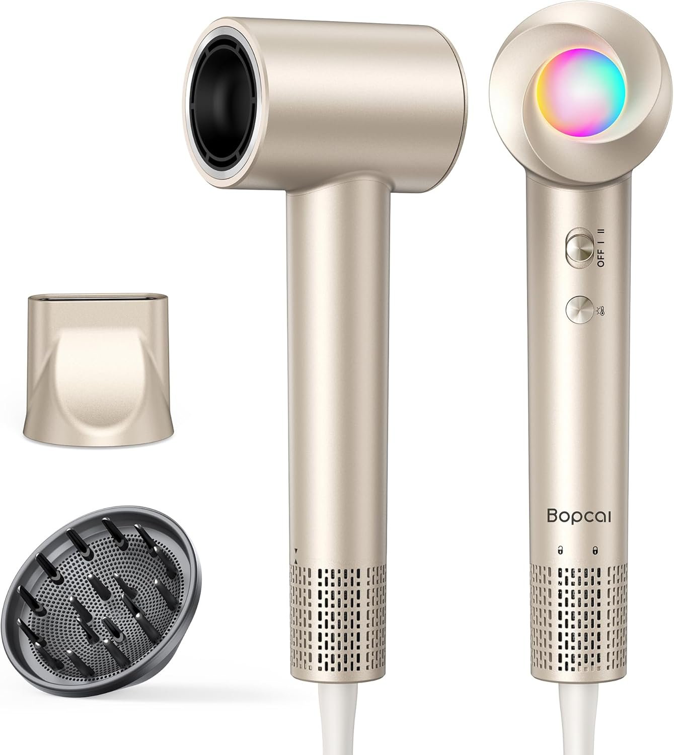 Hair Dryer, 160,000 RPM High-Speed Ionic Blow Dryer with Diffuser, Professional Hairdryer for Fast Drying, 500 Million Negative Ions, Low Noise Compact Hair Blow Dryer for All Hair Types, Gold | 1500W fast-drying hairdryer with 500M negative ions, low-noise compact design, and concentrator for home, gym, or travel