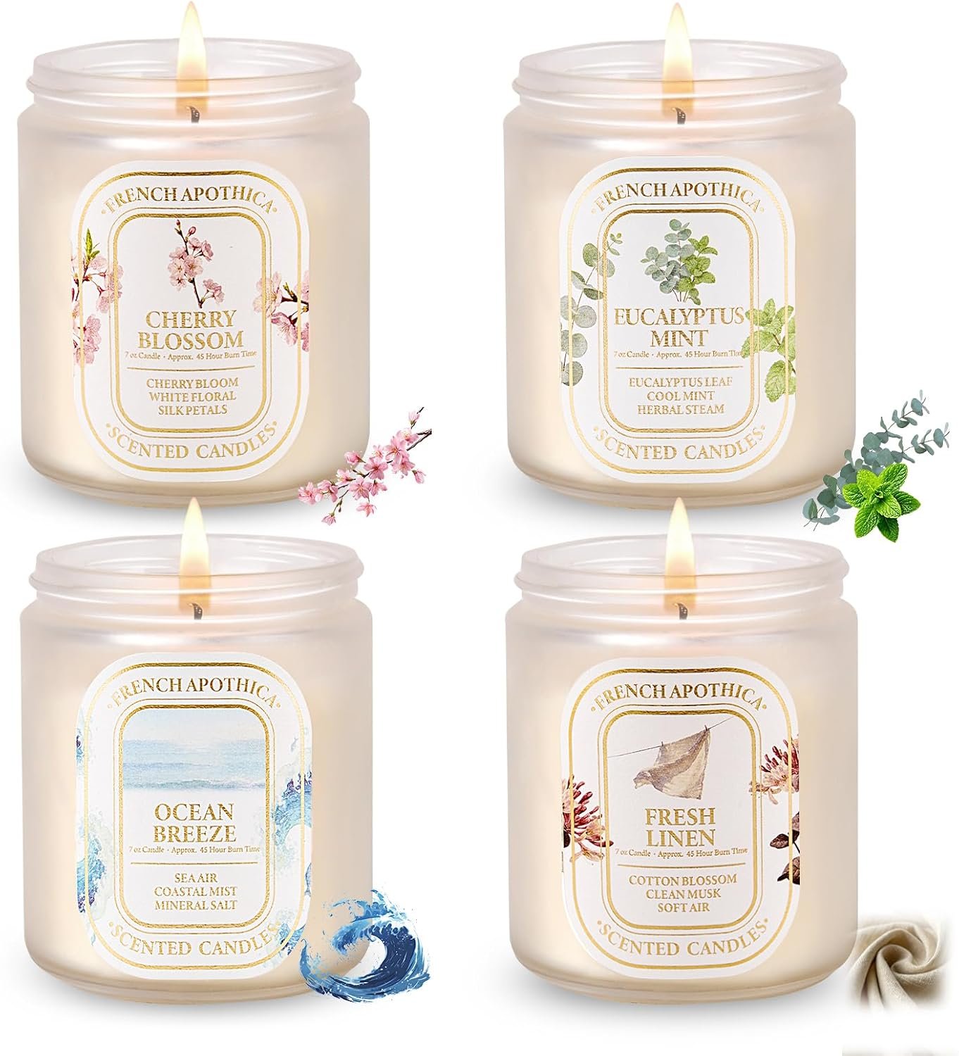 4 Pack Scented Candles for Women: Natural Soy Candles for Home Scented | Long-Lasting Aromatherapy Candle Set, Candle Gift Set with Eucalyptus Mint, Floral & Fresh Scents, Relaxation Gifts for Women