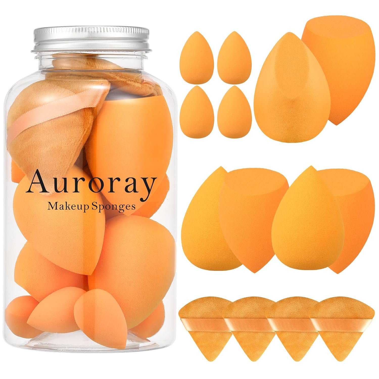 14 Pcs Makeup Sponge Set,Beauty Sponges Blender with 4 Pcs Powder Puff and 4 Pcs Mini Make up Sponges Birthday Gift,Mother’s Day Gift for Women Liquid,Foundation,Powder,Concealer,Cream(Orange)