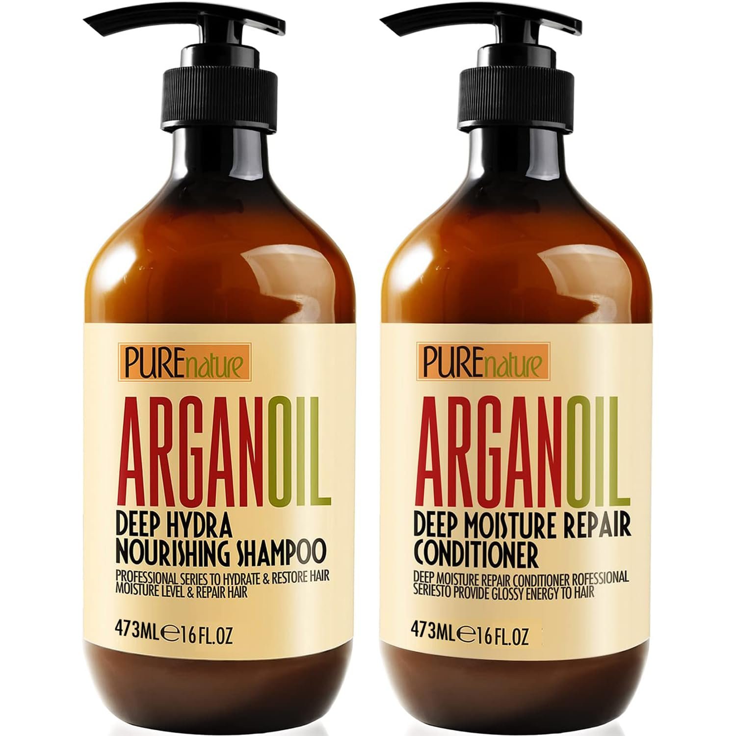 PURE NATURE LUX SPA Moroccan Argan Oil Shampoo and Conditioner Set | Sulfate Free Care with Keratin for Curly, Straight, Dry & Damaged Hair – Professional, Moisturizing, Hydrating & Anti Frizz