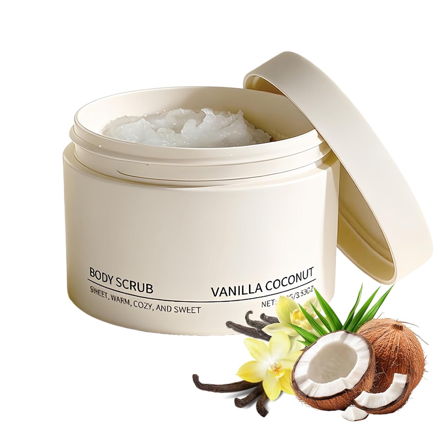 Vanilla Coconut Exfoliating Body Scrub, Gentle Moisturizing Body Exfoliator for Smooth Skin, Long-Lasting Fragrance, Women & Men,100ml
