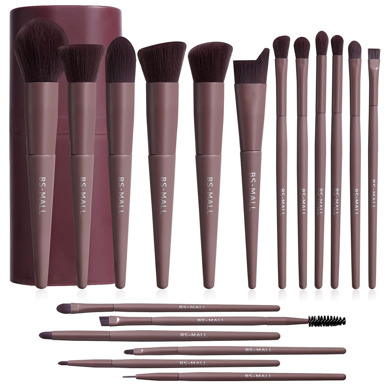 BS-MALL Makeup Brush Set 18 Pcs Premium Synthetic Foundation Powder Concealers Eye shadows Blush Makeup Brushes with black case (D-Brown)