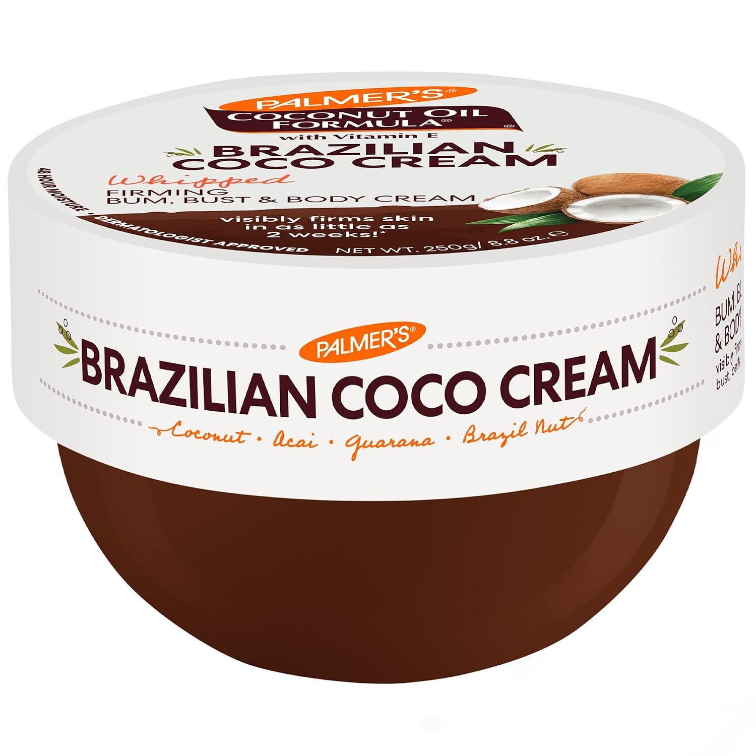 Palmer’s Firming Body Cream, Brazilian Coco Coconut Oil Formula (8.8 Fl Oz) | Whipped Bum, Bust & Body Cream, Helps with Skin Tightening, Firming, Guarana, Acai+Brazil Nut, Deep Hydration, 48hr Moisture