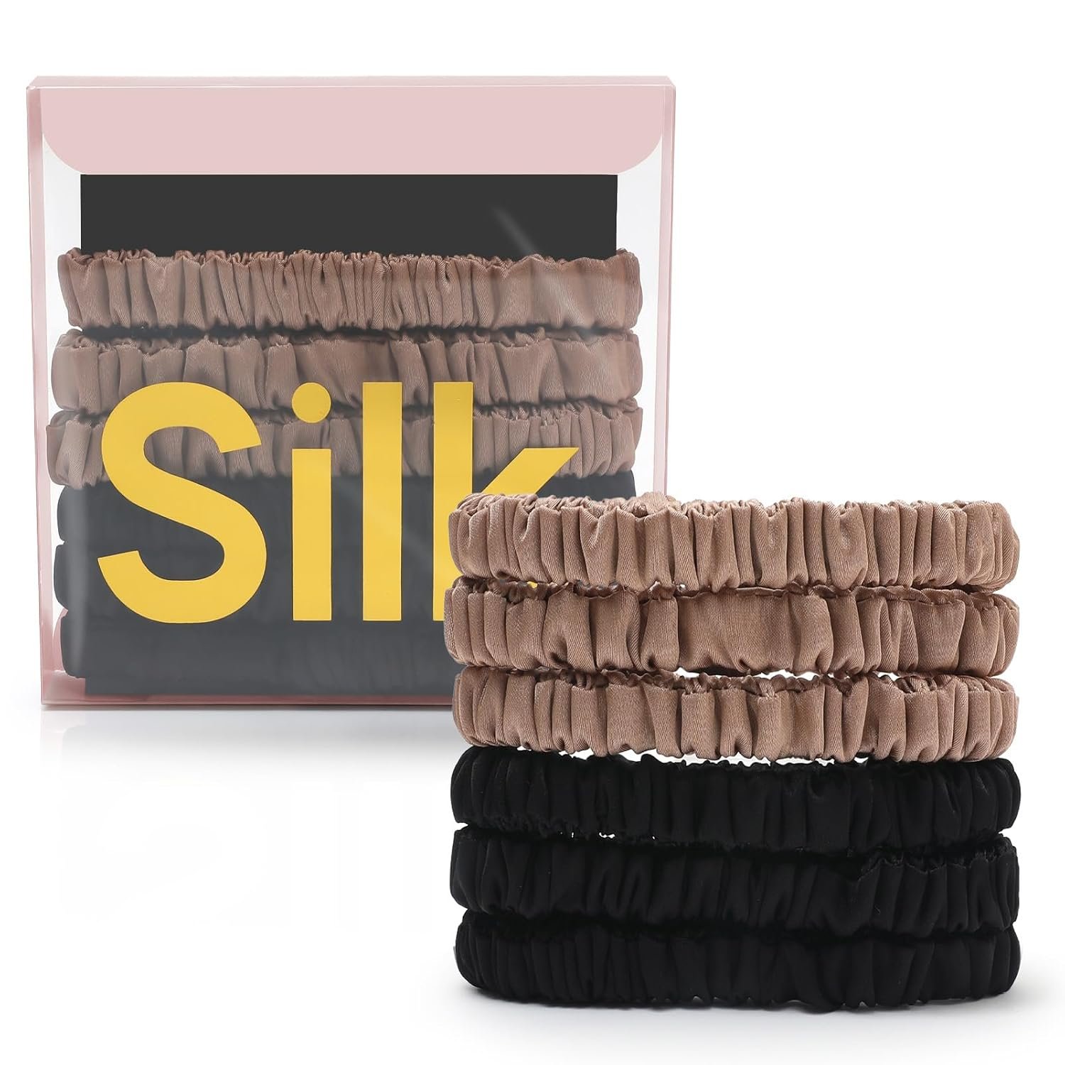 6Pcs Silk Hair Ties 100% Pure Mulberry Silk Scrunchies for Women Girls | No Hair Crease, Anti Frizz, Gentle Hold, No Damage, Color 02