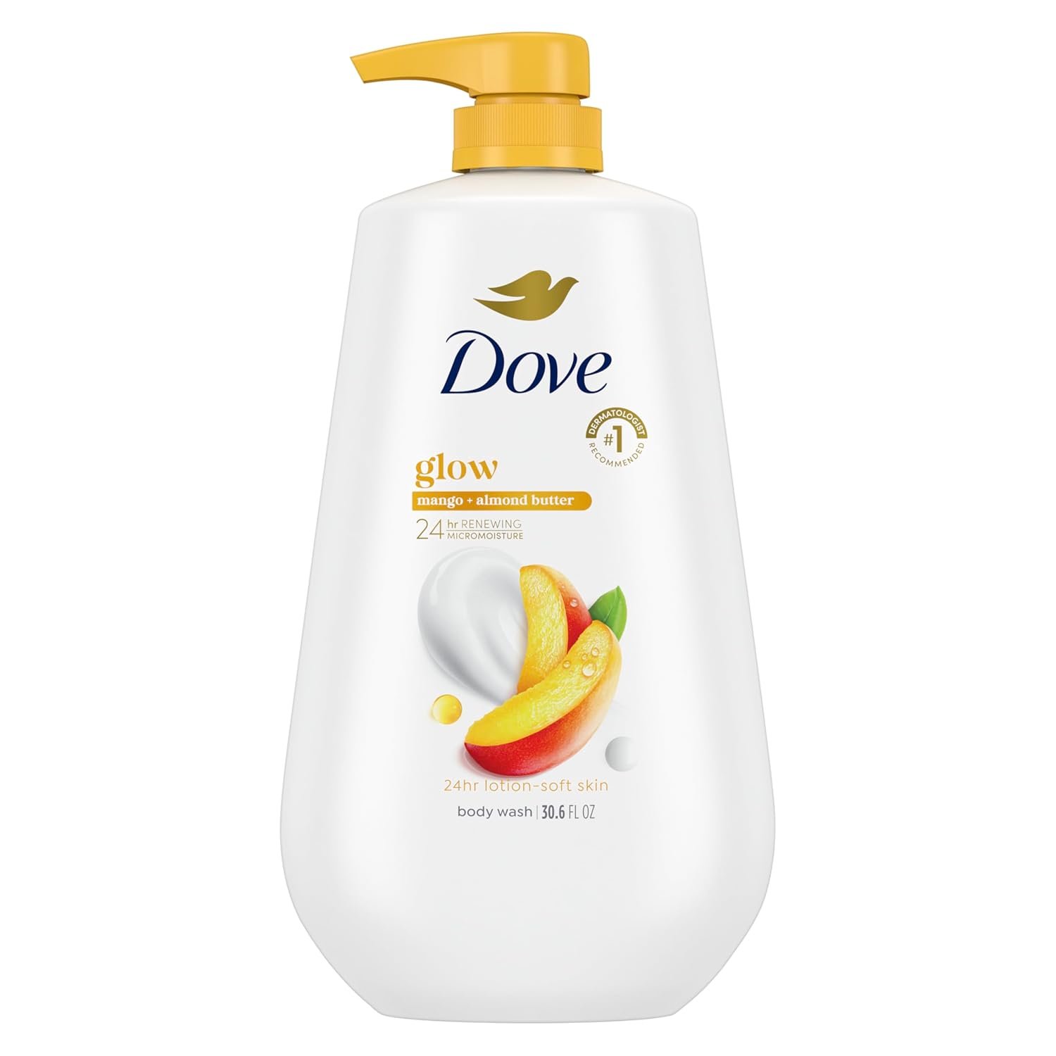 Dove 24hr Lotion Body Wash Glow Mango & Almond Butter, 30.6 oz | Moisturizing body wash with MicroMoisture for radiant-looking skin