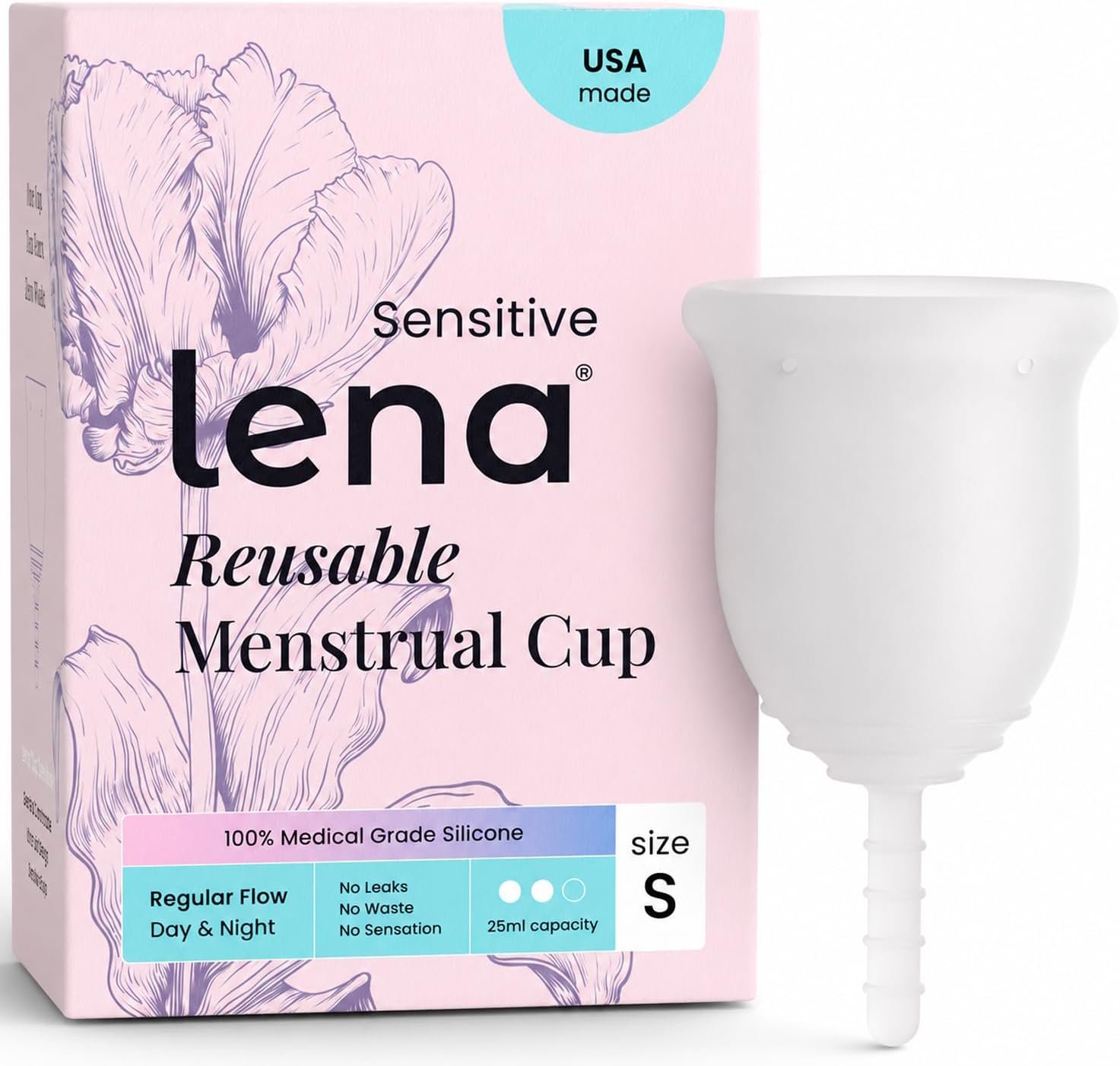 Lena Sensitive Menstrual Cup – Ultra-Soft Reusable Period Cups Small, Clear | for Sensitive Anatomy, 12-Hour Comfort, Gentle and Leak-Free Protection, Medical-Grade Silicone for Women, Beginner-Friendly
