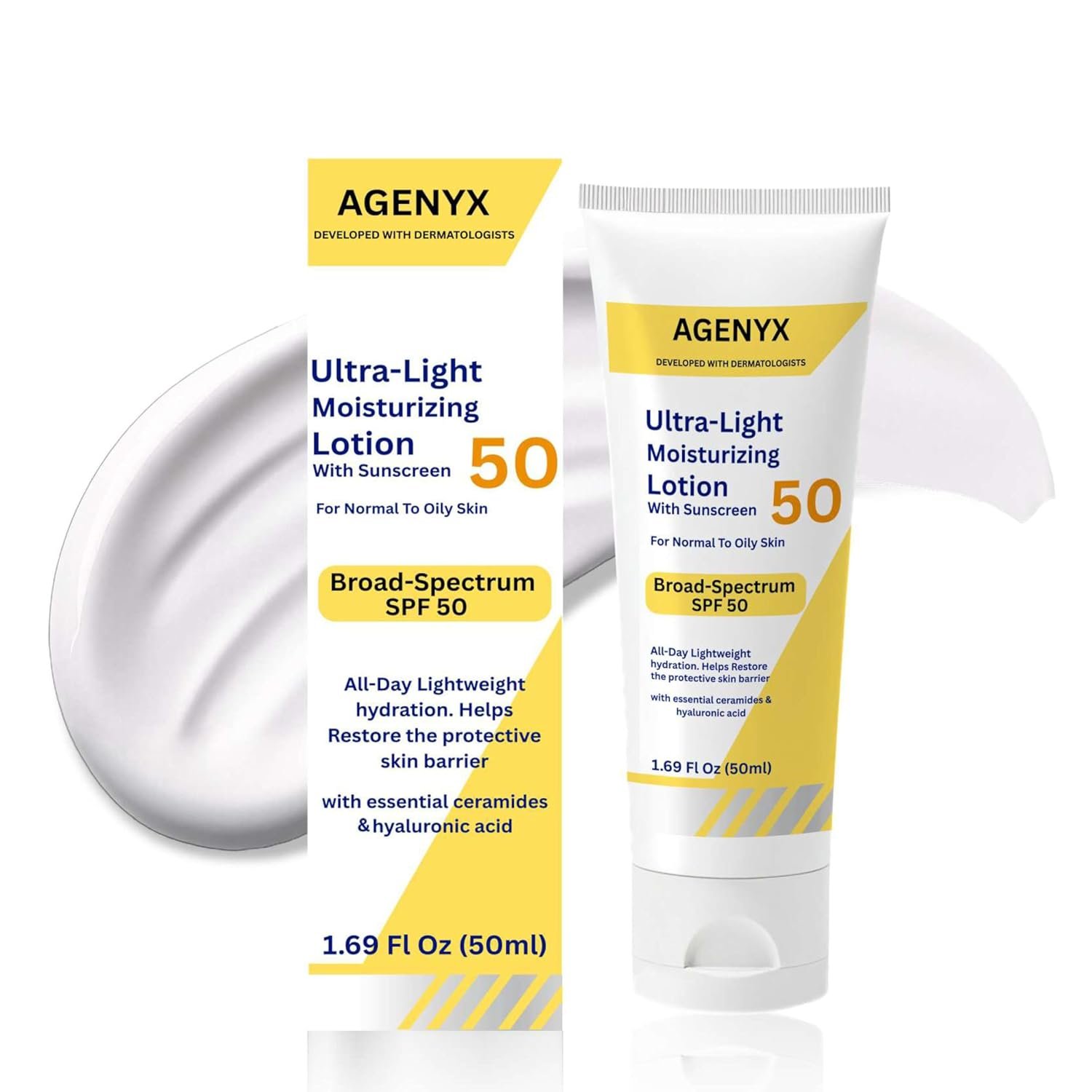 Daily Facial Moisturizing Lotion with SPF 50, Hyaluronic Acid, Niacinamide & Ceramides, Oil-Free Face Moisturizer for Normal to Oily Skin, Lightweight Non-Greasy Hydration, 1.7 fl oz