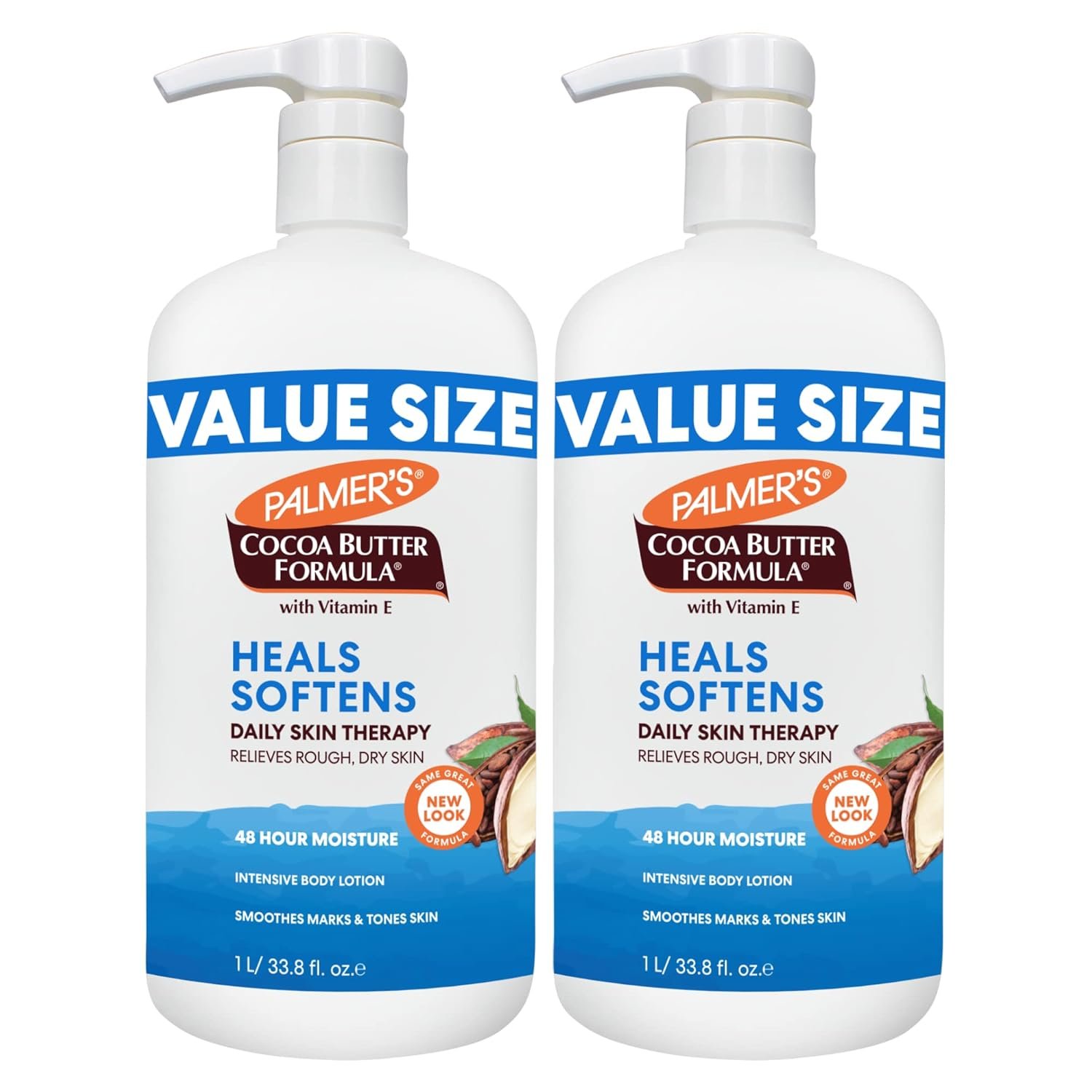 Palmer’s Cocoa Butter Body Lotion Formula (33.8 Fl Oz – Pack of 2) | Intensive Moisturizer for Rough, Dry and Eczema-Prone Skin with Vitamin E, Helps Provide 48-Hour Deep Hydration, Pump Bottle