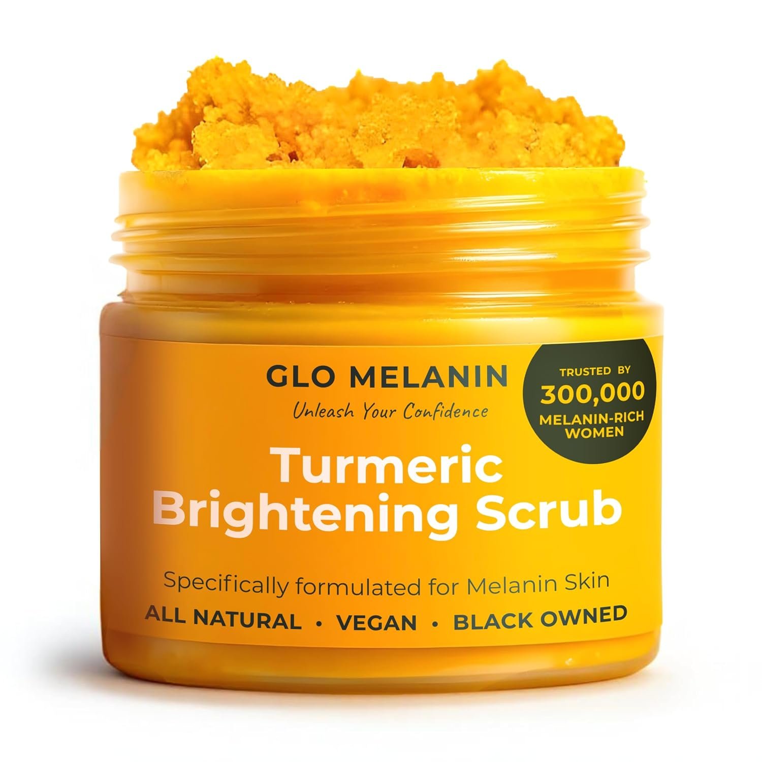 Glo Melanin Turmeric Brightening Scrub for Dark Spots [4 oz] | Includes Jojoba Oil – Sea Salt & Vitamin E, Brightening for Inner Thighs – Bikini Area – Underarms, Natural, Exfoliating