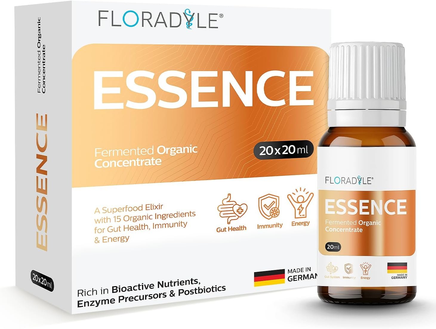 Essence | Daily Fermented Superfood Shot for Gut Health, Immunity & Natural Energy | 16 Organic Ingredient | 7-Stage Cascade Fermentation | Vegan, Non-GMO, Gluten-Free| 0.68 fl oz(20 Bottle)