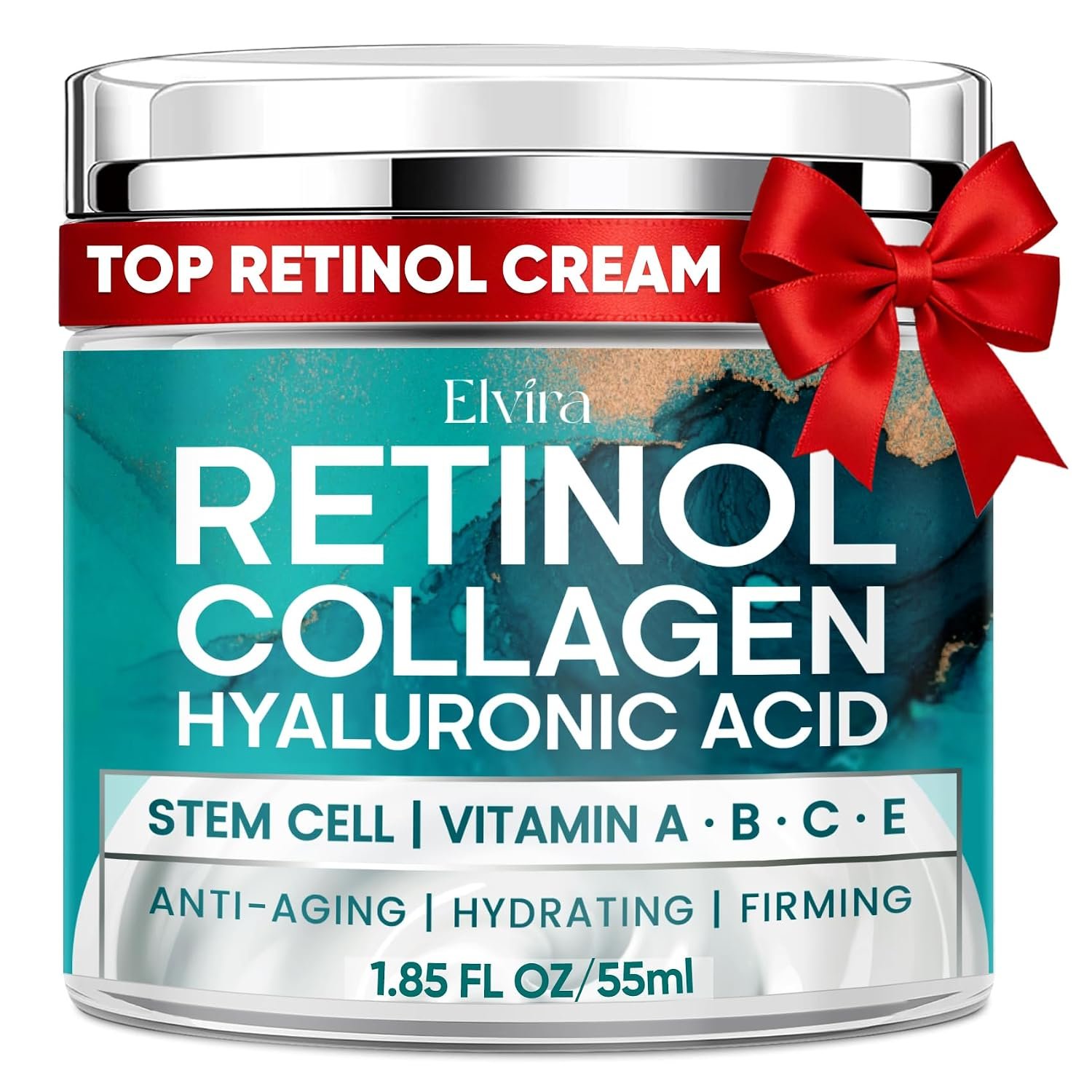 Elvira Retinol Face Moisturizer with Collagen & Hyaluronic Acid, 1.85 Fl Oz | 2% Retinol, Plant Stem Cells, Collagen & Hyaluronic Acid Face Cream for Women and Men, Daily Day & Night Skincare