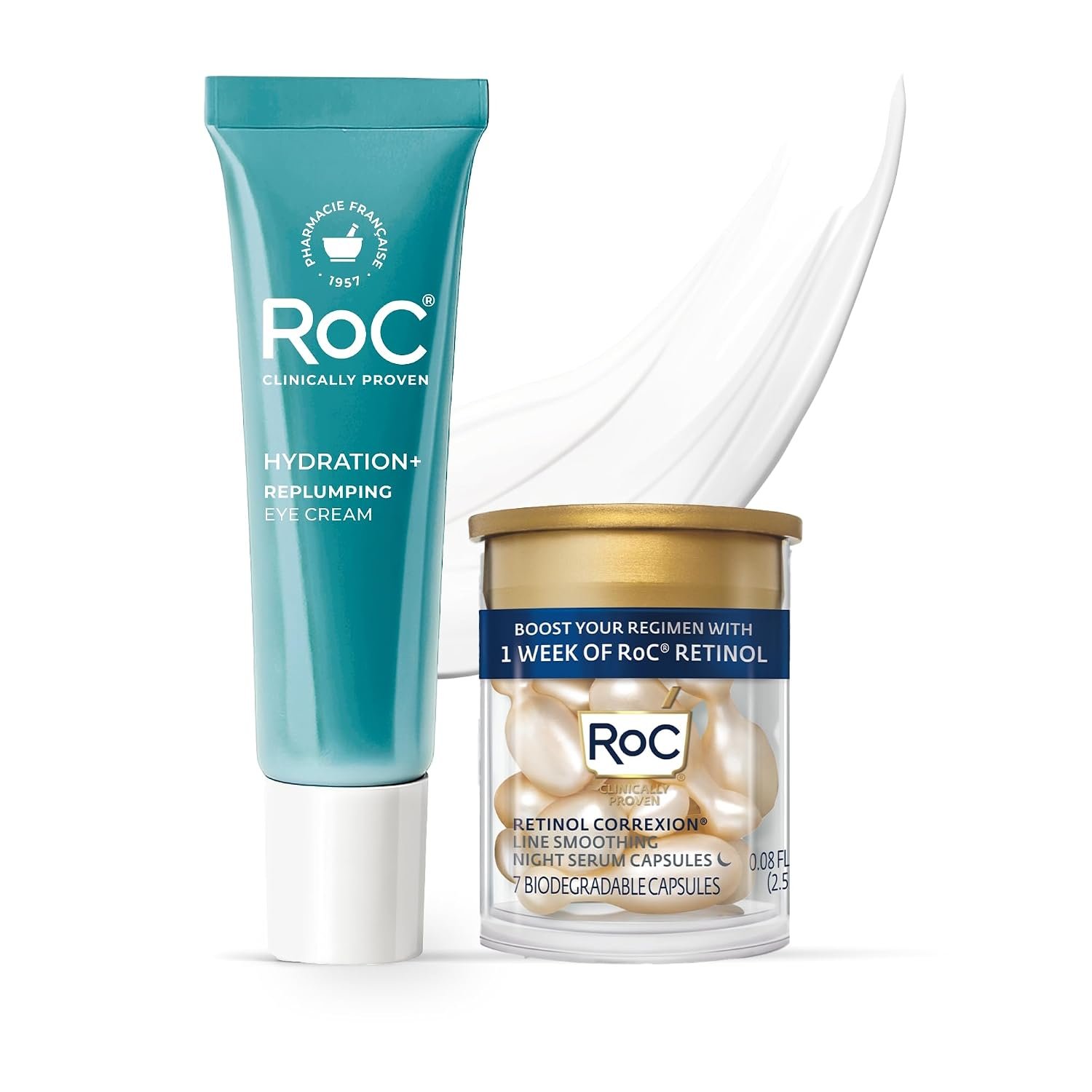 RoC Hyaluronic Acid Anti Aging Under Eye Cream 0.5oz + Retinol Capsules 7ct | Caffeine, Hyaluronic Acid & Peptide blend: visibly reduces puffiness & dryness for tired-looking eyes. Opthalmologist-tested.