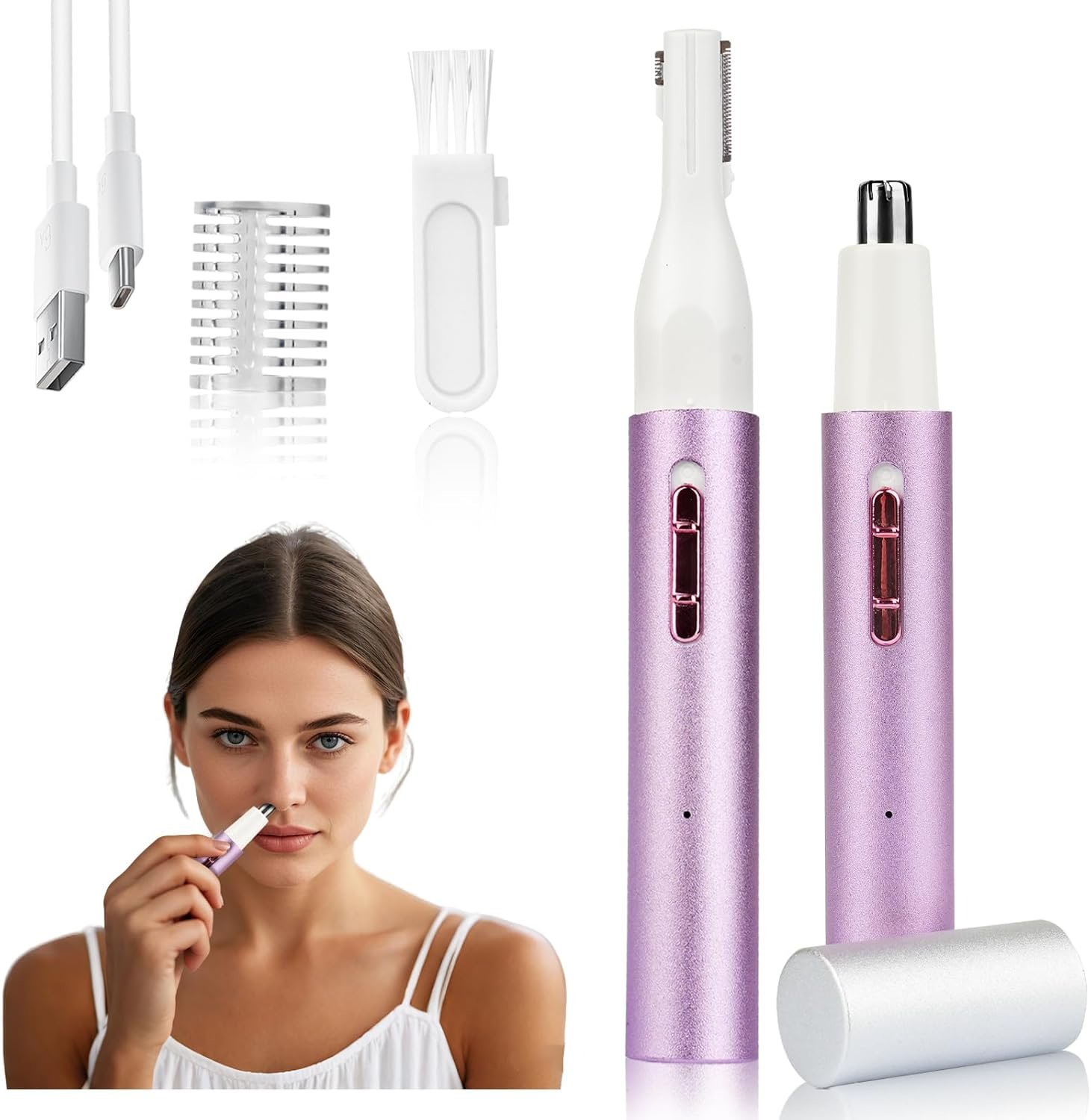 2026 Rechargeable Nose & Ear Hair Trimmer, Dual-Edge Blade Electric Clipper for Women Men, Facial & Eyebrow Hair Removal Tool, Powerful Motor, Painless, Easy to Clean (Multicolor)