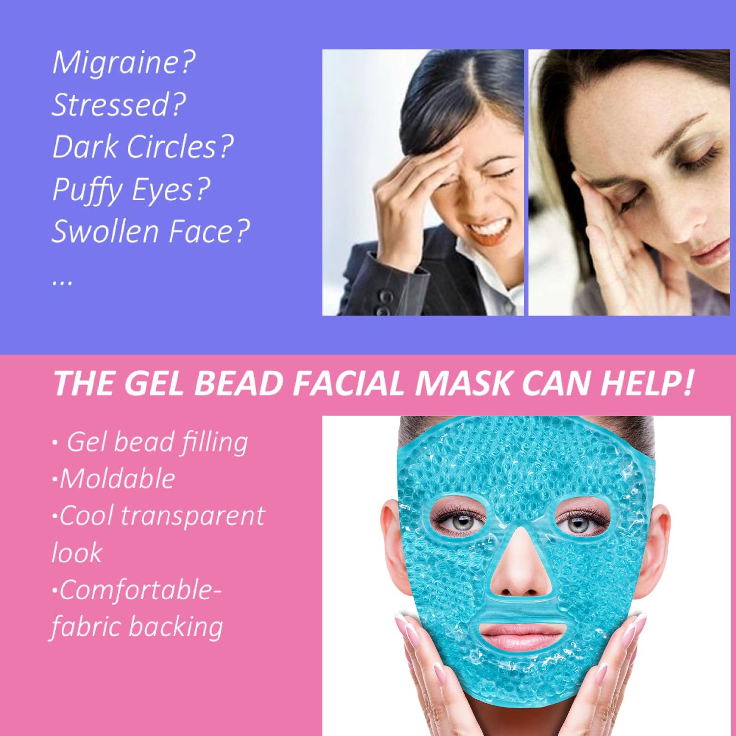 ZNÖCUETÖD Cold Face Ice Mask Facial Ice Pack, Hot Cold Compress for Face