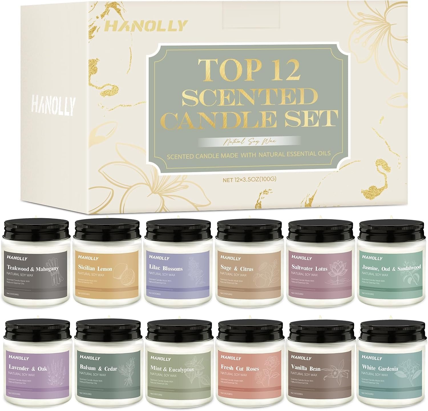12 Pack Candles for Home Scented, Aromatherapy Candles Gifts Set for Women | Lavender, Vanilla, Rose Candle, 42OZ Natural Soy Wax Long Lasting Jar Candle, Birthday Thanksgiving Day Presents