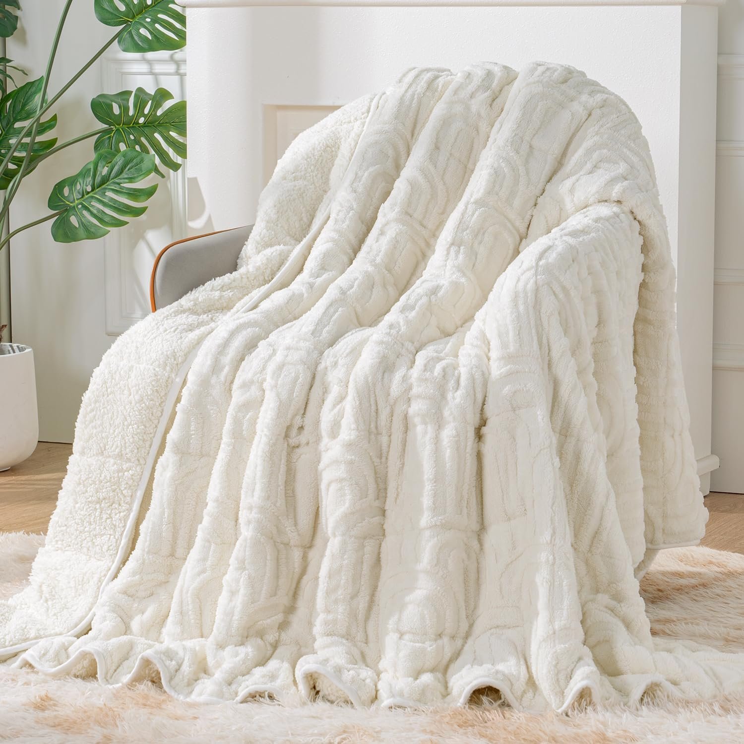 Sherpa Fleece Weighted Blanket for Adults, Dual Sided Soft, 48″x72″ 15lbs | Cozy Hug-Like Weight for Relaxation, Fluffy Elegant Arched Jacquard Heavy Throw for Couch Bed Sofa, Even Weight Distribution
