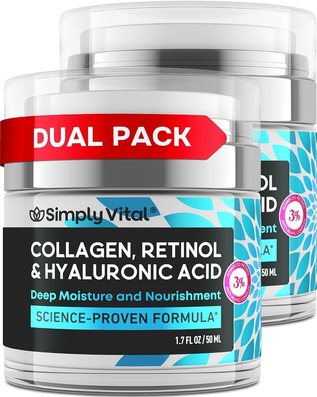 SimplyVital Face Moisturizer Retinol Collagen Hyaluronic 1.7 oz (Pack of 2) | Anti-Aging, Moisturizer Face Cream for Women & Men, Visibly Firming, Hydrating Neck Care, Day & Night Skin Care, Silky Feel