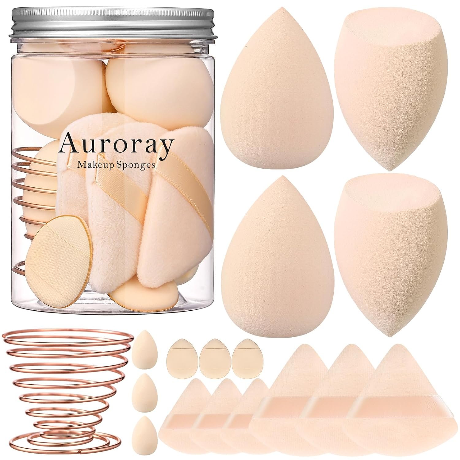 17PCS Makeup Sponges Set with 6PCS Powder Puff, 3PCS Mini Makeup Sponges Blender, 3PCS Foundation Mini Make Up Sponge Puff and 1PCS Make Up Sponges Holder
