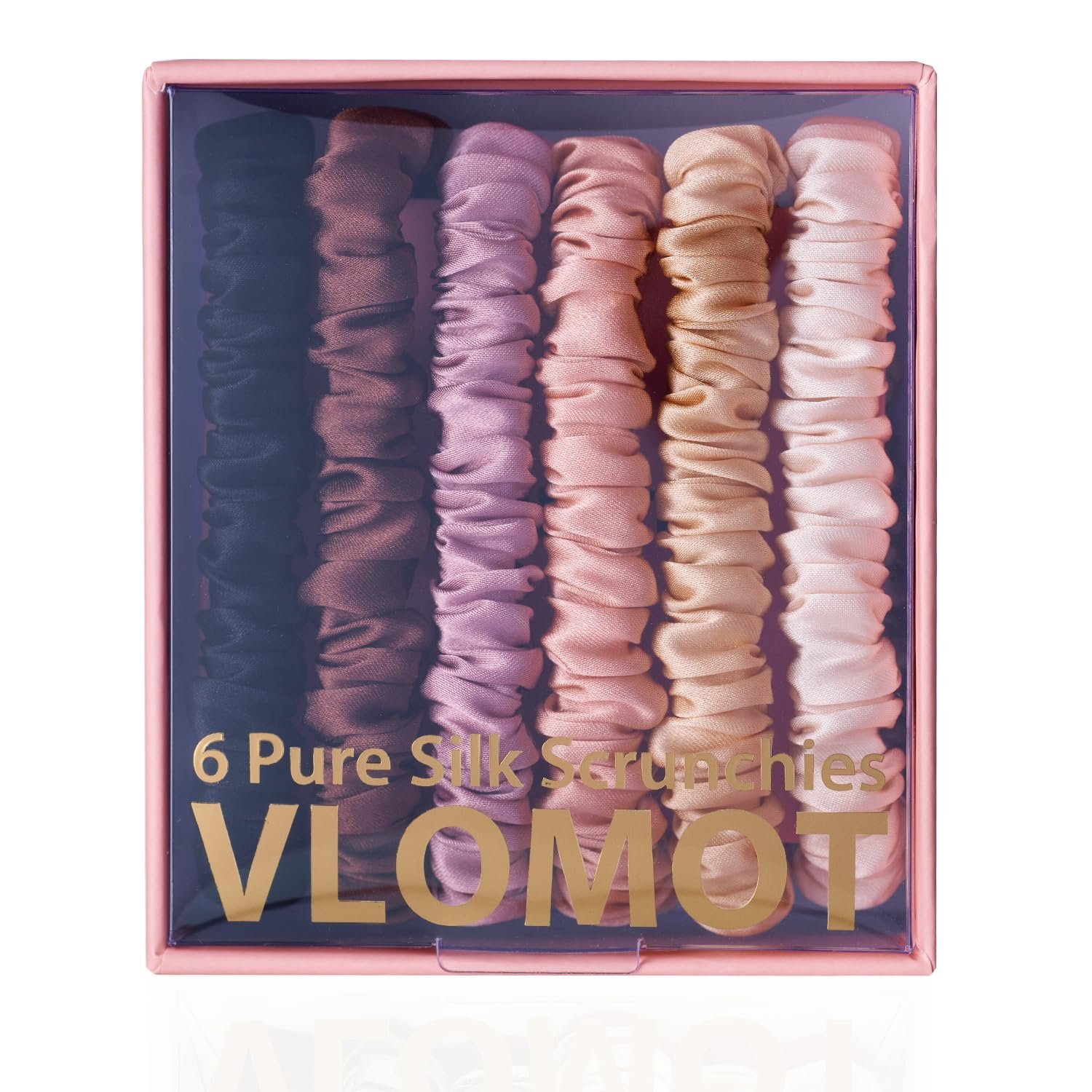 VLOMOT 6 Pcs Set 100% Pure Mulberry Silk Hair Scrunchies (Rose) | Silk Hair Ties with 6 Chic Colors Everyday Skinny Scrunchies Silk Ponytail Holders Hair Care No Damage
