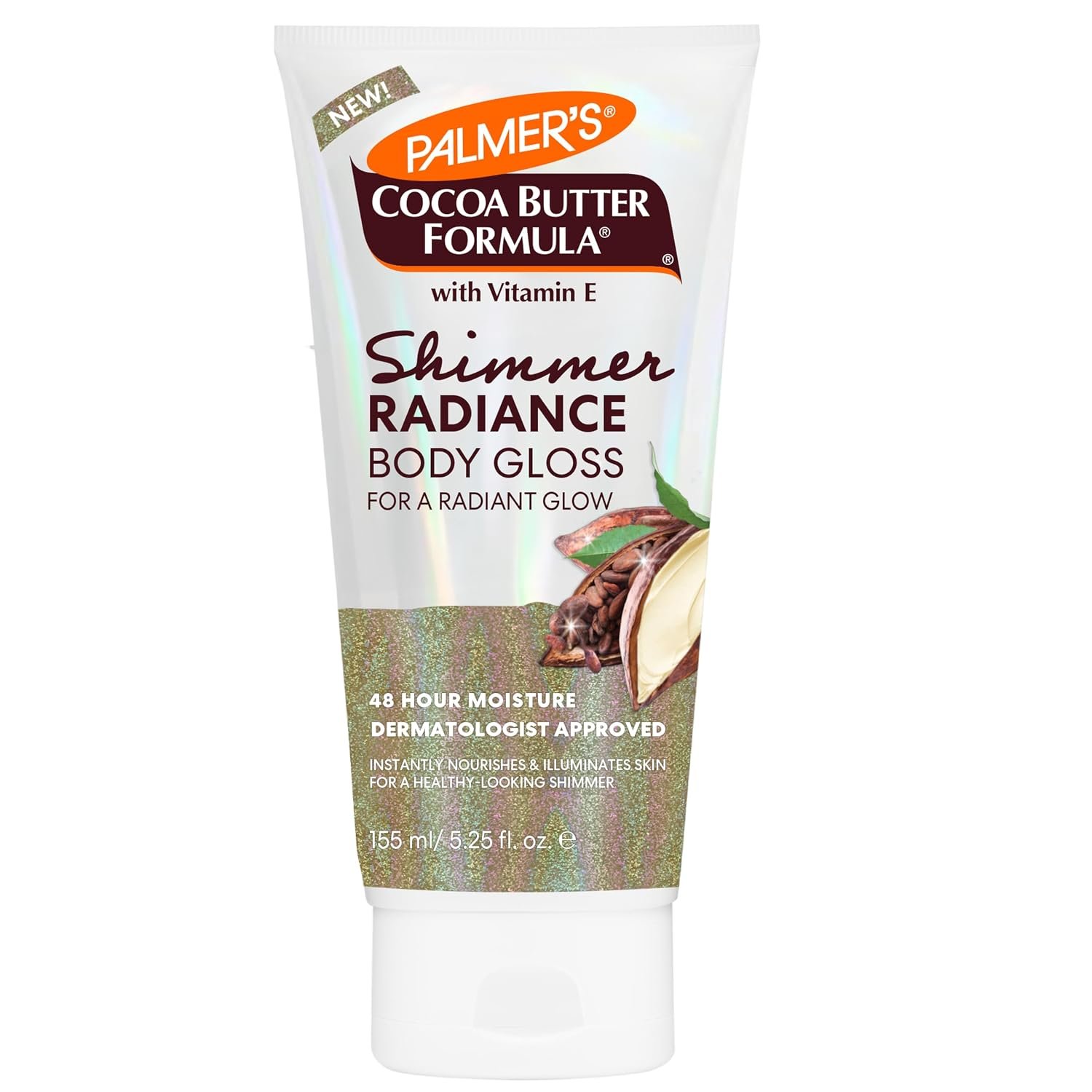 Palmer’s Shimmer Body Lotion Cocoa Butter Formula with Vitamin E (5.25 Oz) | Radiance Body Gloss, Helps Blur Veins, Cellulite, Marks, Nourishes & Illuminates Skin for Radiant Glow, 48hr Moisture