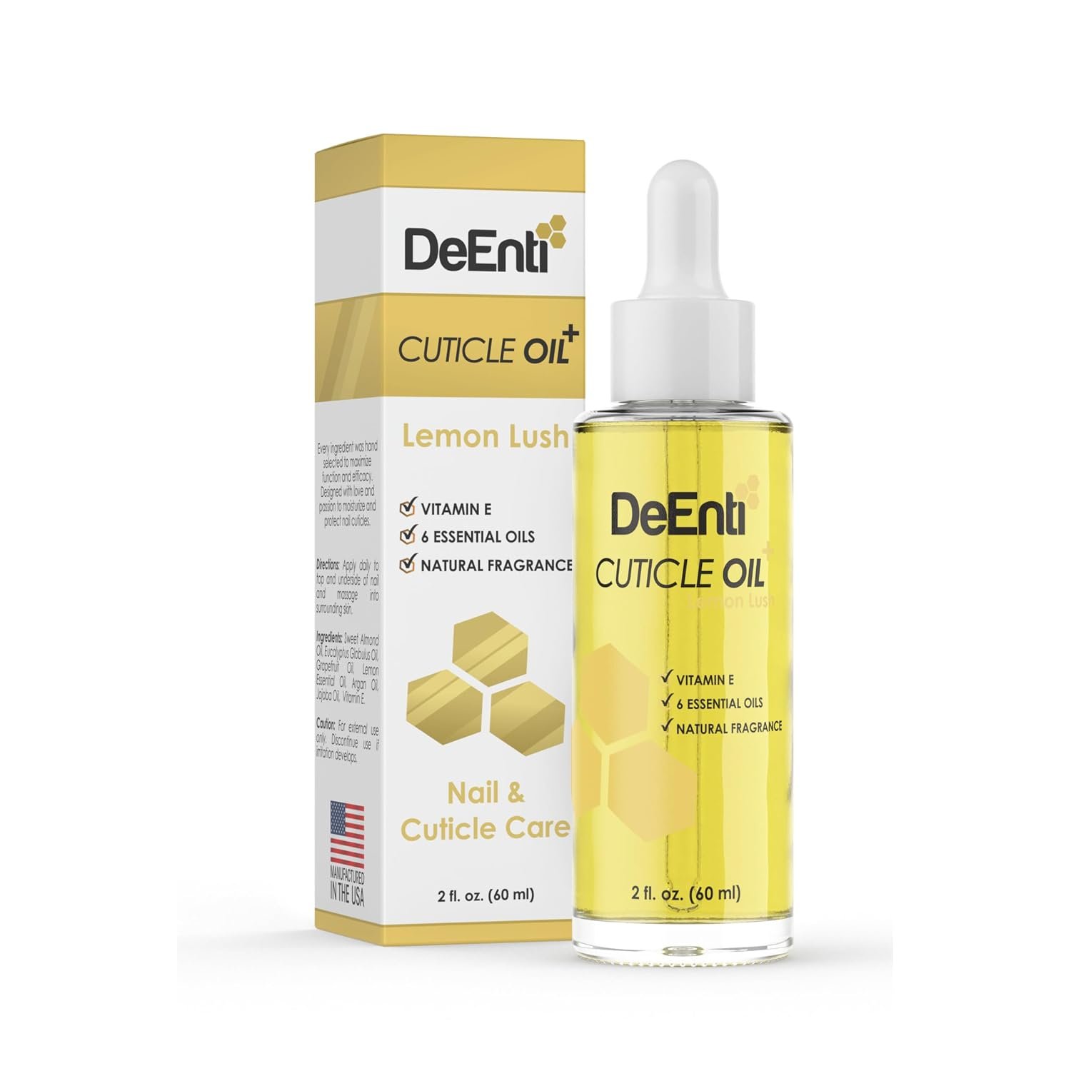DeEnti Cuticle Oil for Nails, Jojoba Nail Oil, 2oz Lemon Scented Nail Care | Jojoba and Vitamin E oil hydrates and repairs dry, damaged cuticles for healthier nails, a lightly lemon scented cuticle care