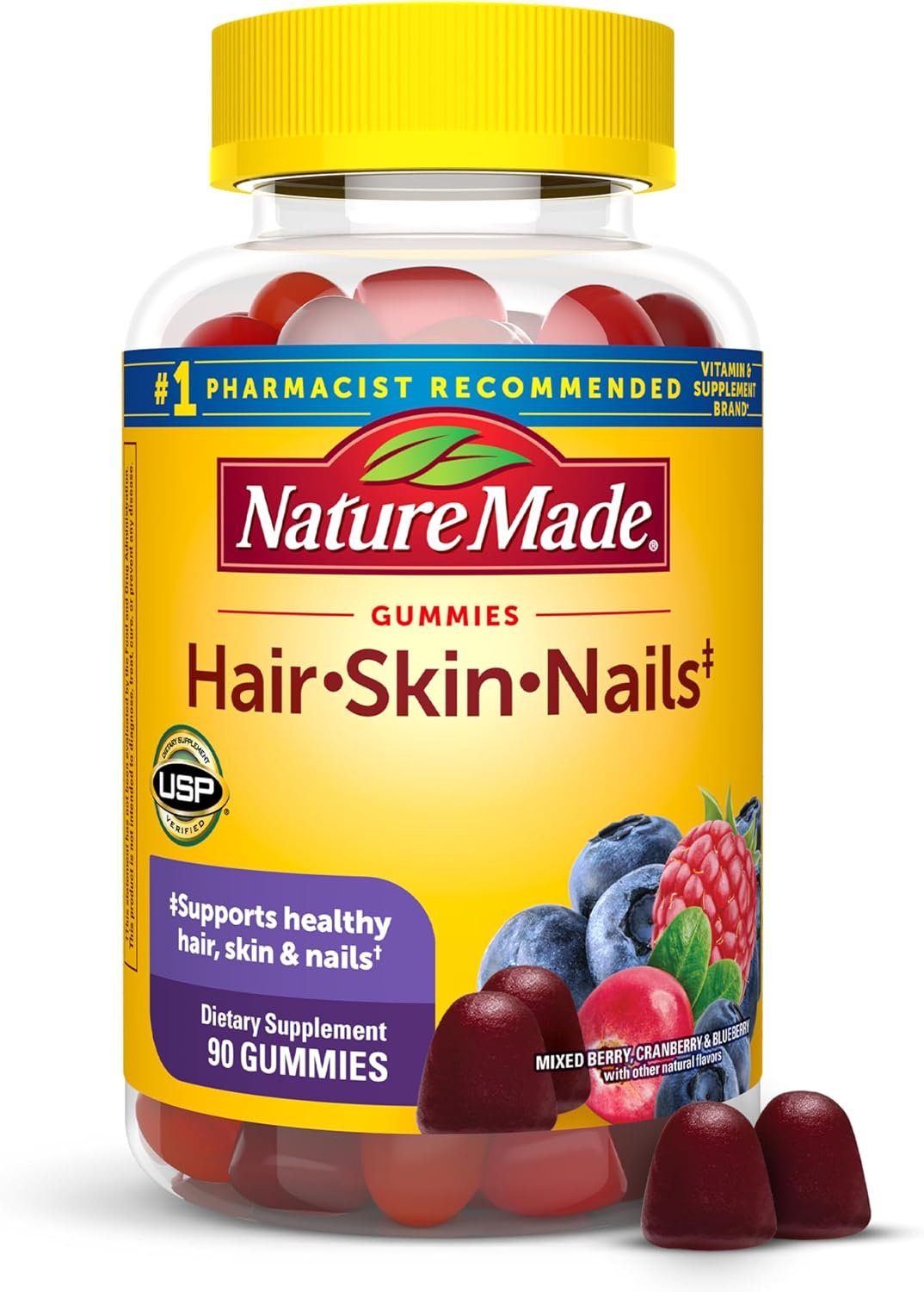 Nature Made Hair Skin and Nails with Biotin 2500 mcg, 90 Gummies | Dietary Supplement for Healthy Hair, Skin & Nails Support, Vitamin C Helps Make Collagen for Healthy Skin, 45 Day Supply