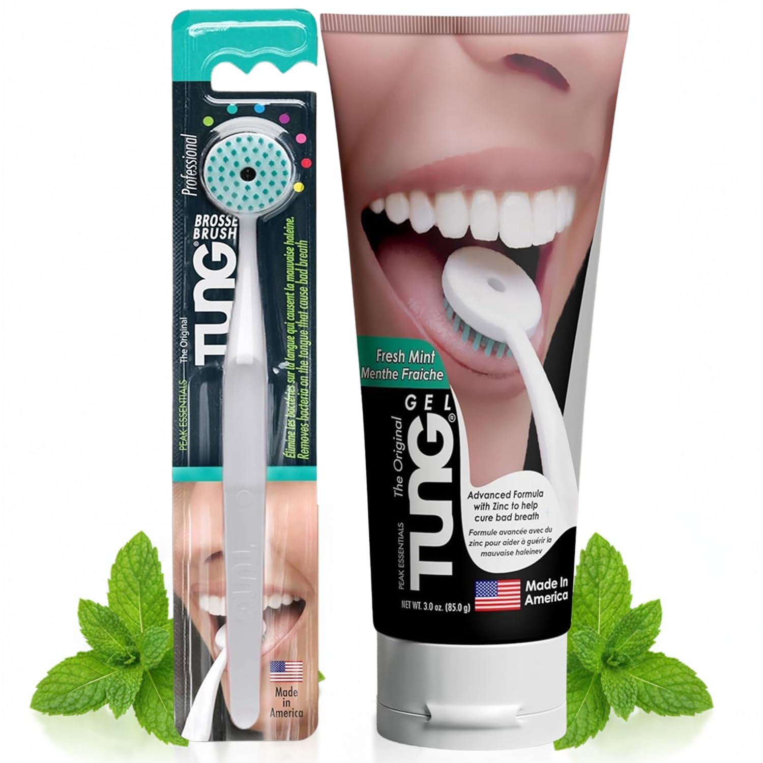 Tung Tongue Cleaning Kit with Brush & Gel for Fresh Breath, USA Made | Includes TUNG Brush & Zinc Gel to aid in cleaning the tongue, support fresh breath, help fight halitosis & may reduce odor.